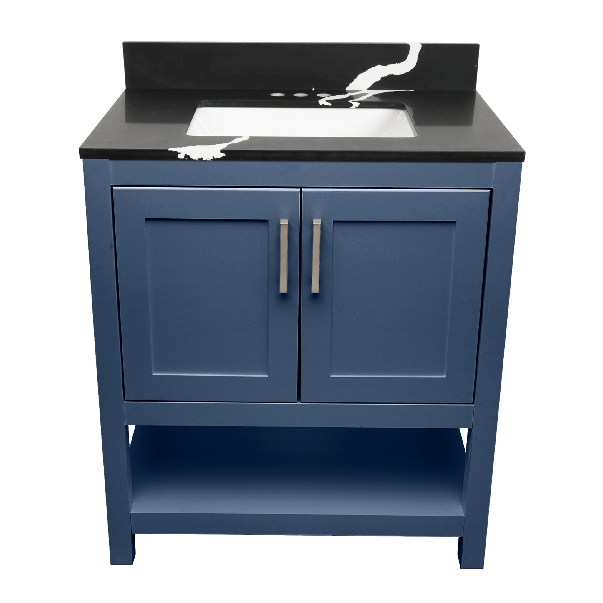 Ella's Bubbles, Ella's Bubbles Taos 31" Navy Blue Bathroom Vanity With Calacatta Black Quartz Stone Top With Backsplash and Sink