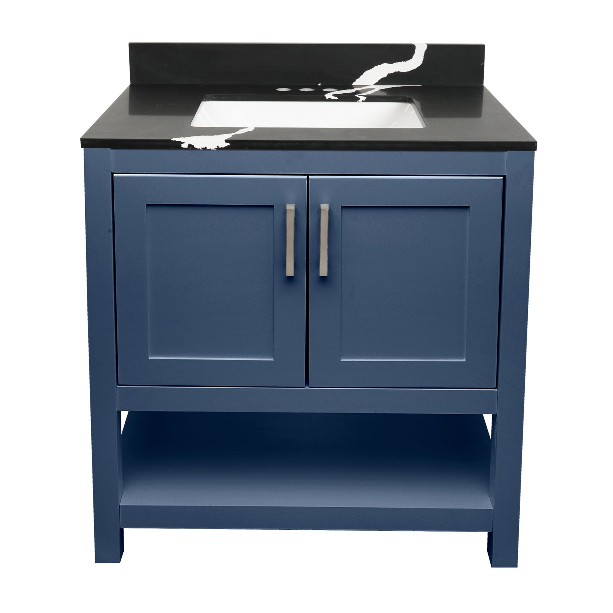 Ella's Bubbles, Ella's Bubbles Taos 31" Navy Blue Bathroom Vanity With Calacatta Black Quartz Stone Top With Backsplash and Sink