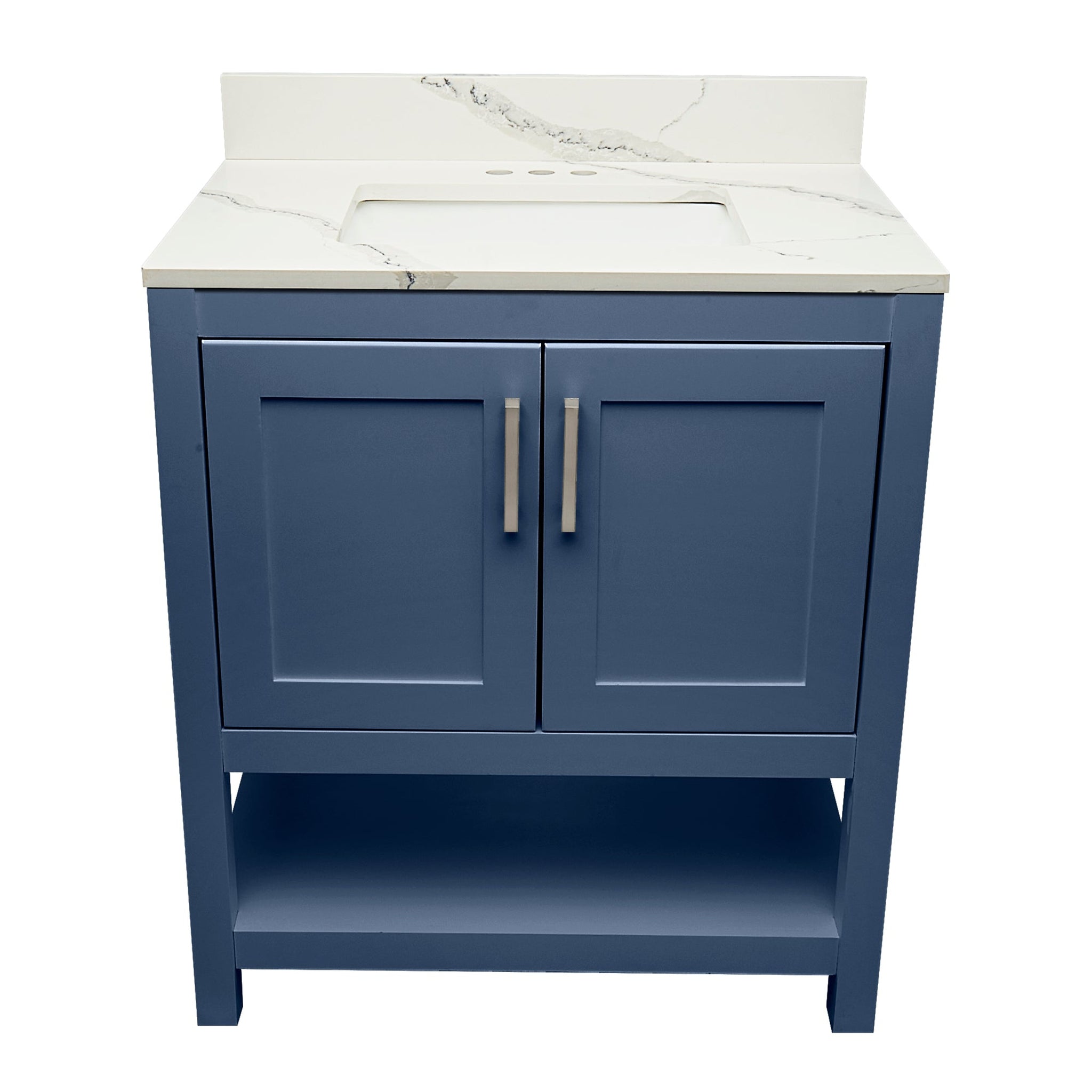 Ella's Bubbles, Ella's Bubbles Taos 31" Navy Blue Bathroom Vanity With Calacatta White Quartz Stone Top With Backsplash and Sink