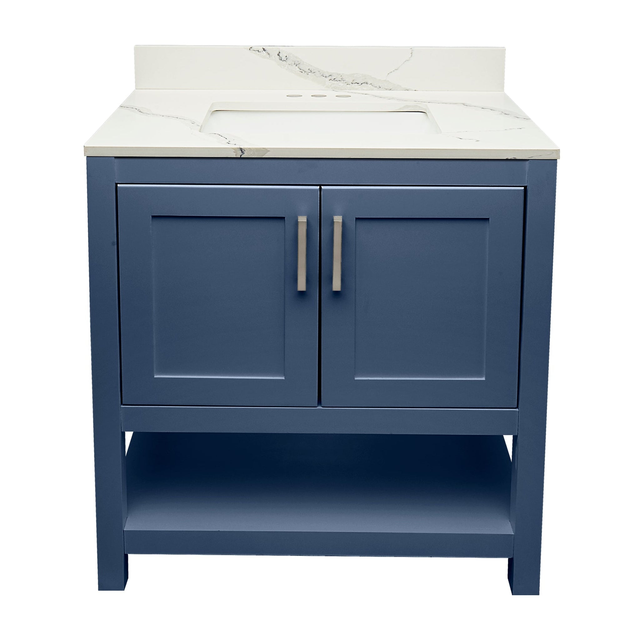 Ella's Bubbles, Ella's Bubbles Taos 31" Navy Blue Bathroom Vanity With Calacatta White Quartz Stone Top With Backsplash and Sink