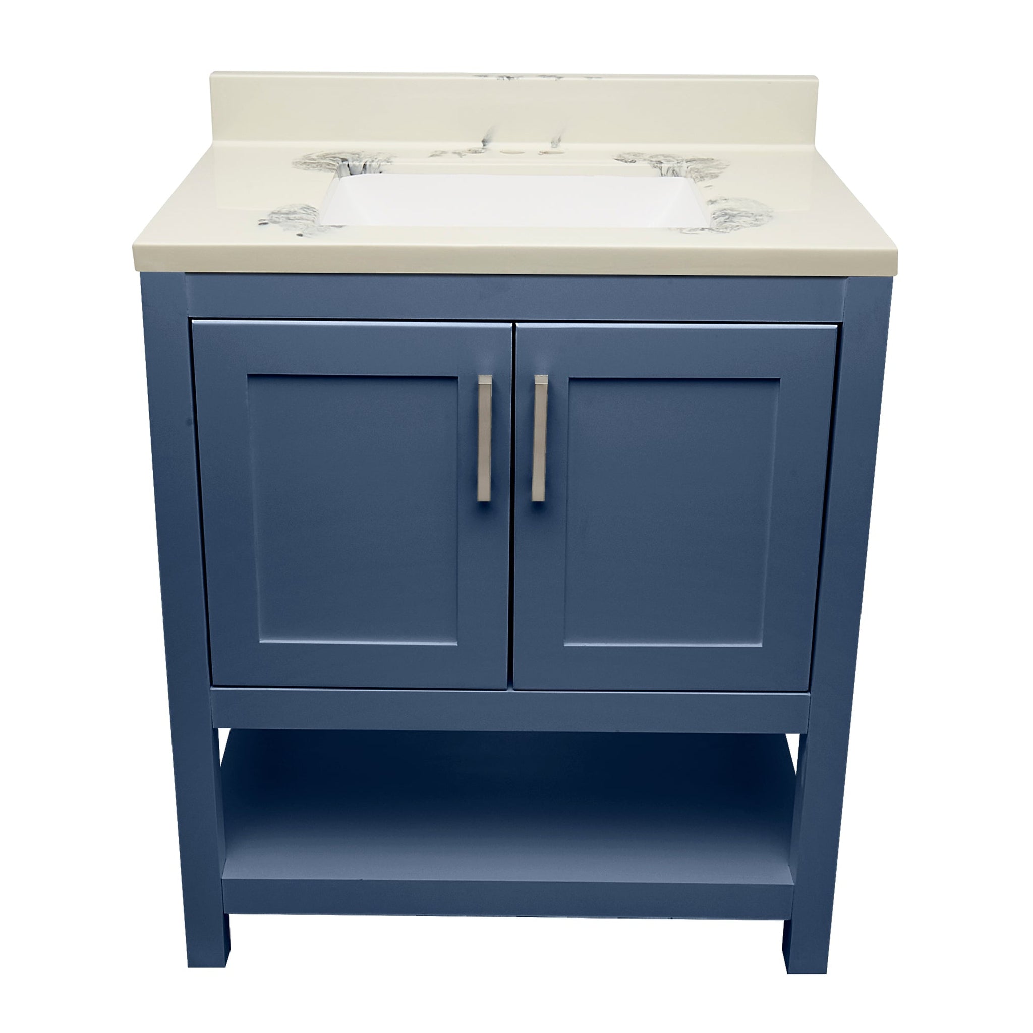 Ella's Bubbles, Ella's Bubbles Taos 31" Navy Blue Bathroom Vanity With Carrara White Cultured Marble Top With Backsplash and Sink