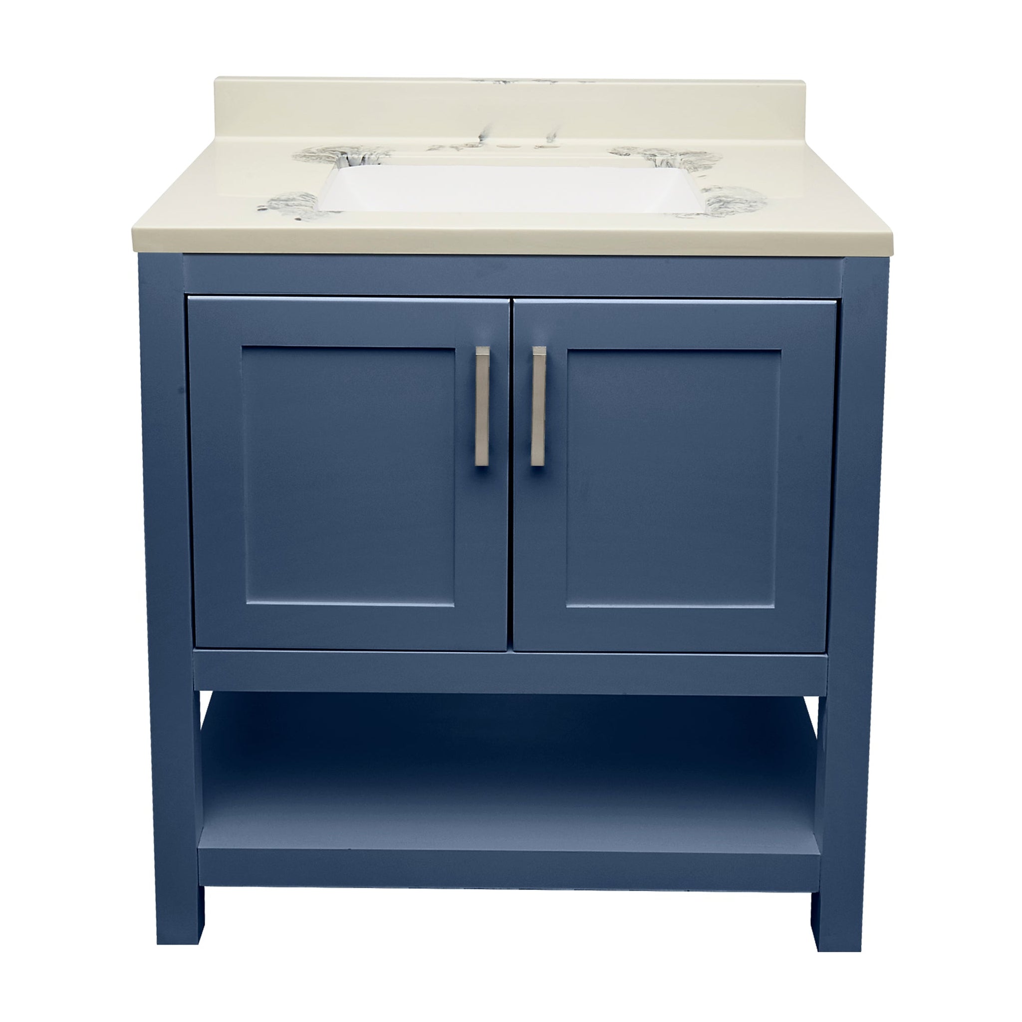 Ella's Bubbles, Ella's Bubbles Taos 31" Navy Blue Bathroom Vanity With Carrara White Cultured Marble Top With Backsplash and Sink