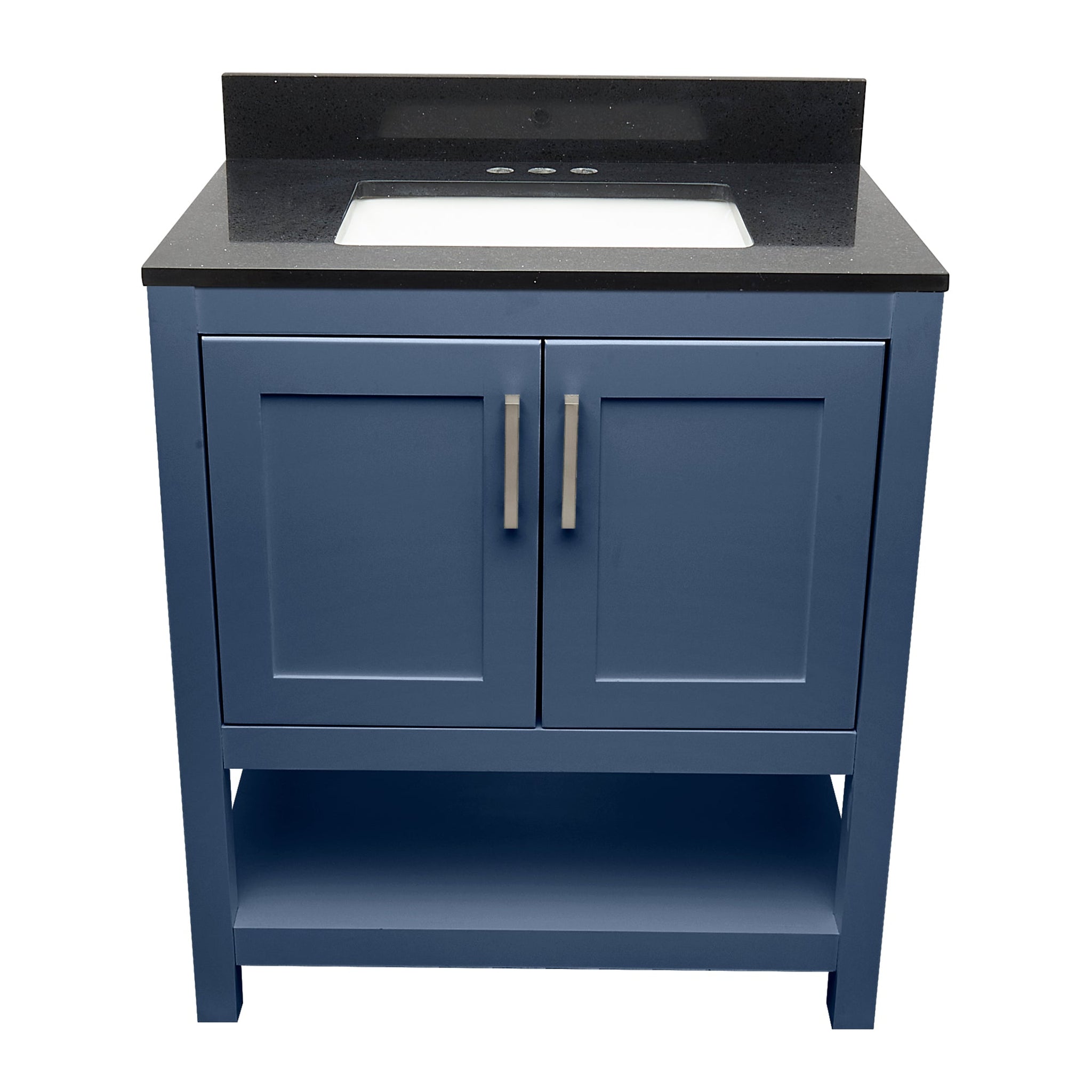 Ella's Bubbles, Ella's Bubbles Taos 31" Navy Blue Bathroom Vanity With Galaxy Black Quartz Stone Top With Backsplash and Sink