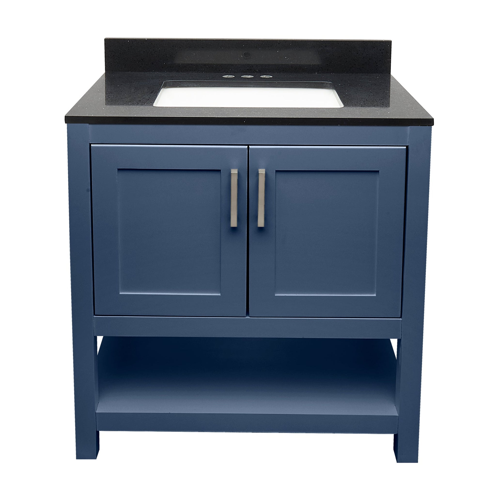 Ella's Bubbles, Ella's Bubbles Taos 31" Navy Blue Bathroom Vanity With Galaxy Black Quartz Stone Top With Backsplash and Sink