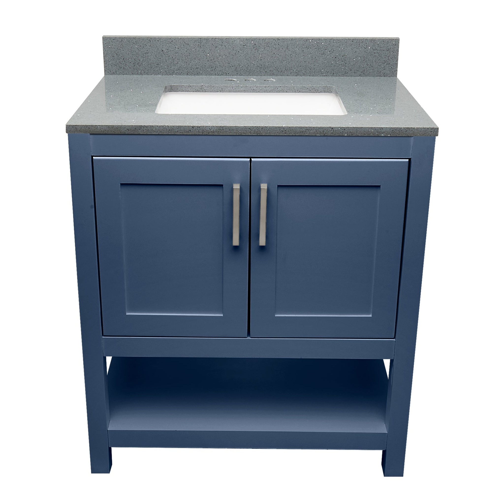 Ella's Bubbles, Ella's Bubbles Taos 31" Navy Blue Bathroom Vanity With Galaxy Gray Quartz Stone Top With Backsplash and Sink