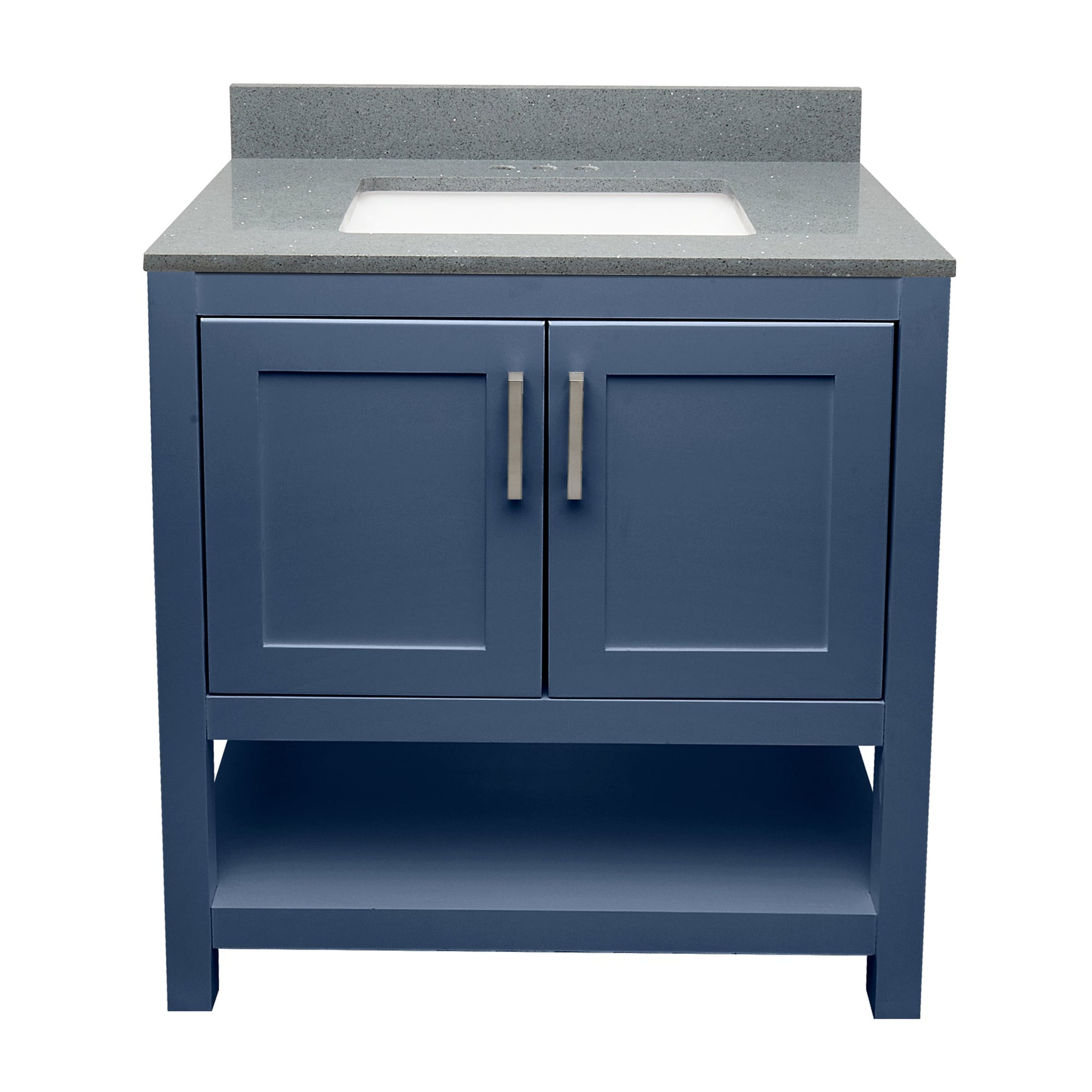 Ella's Bubbles, Ella's Bubbles Taos 31" Navy Blue Bathroom Vanity With Galaxy Gray Quartz Stone Top With Backsplash and Sink