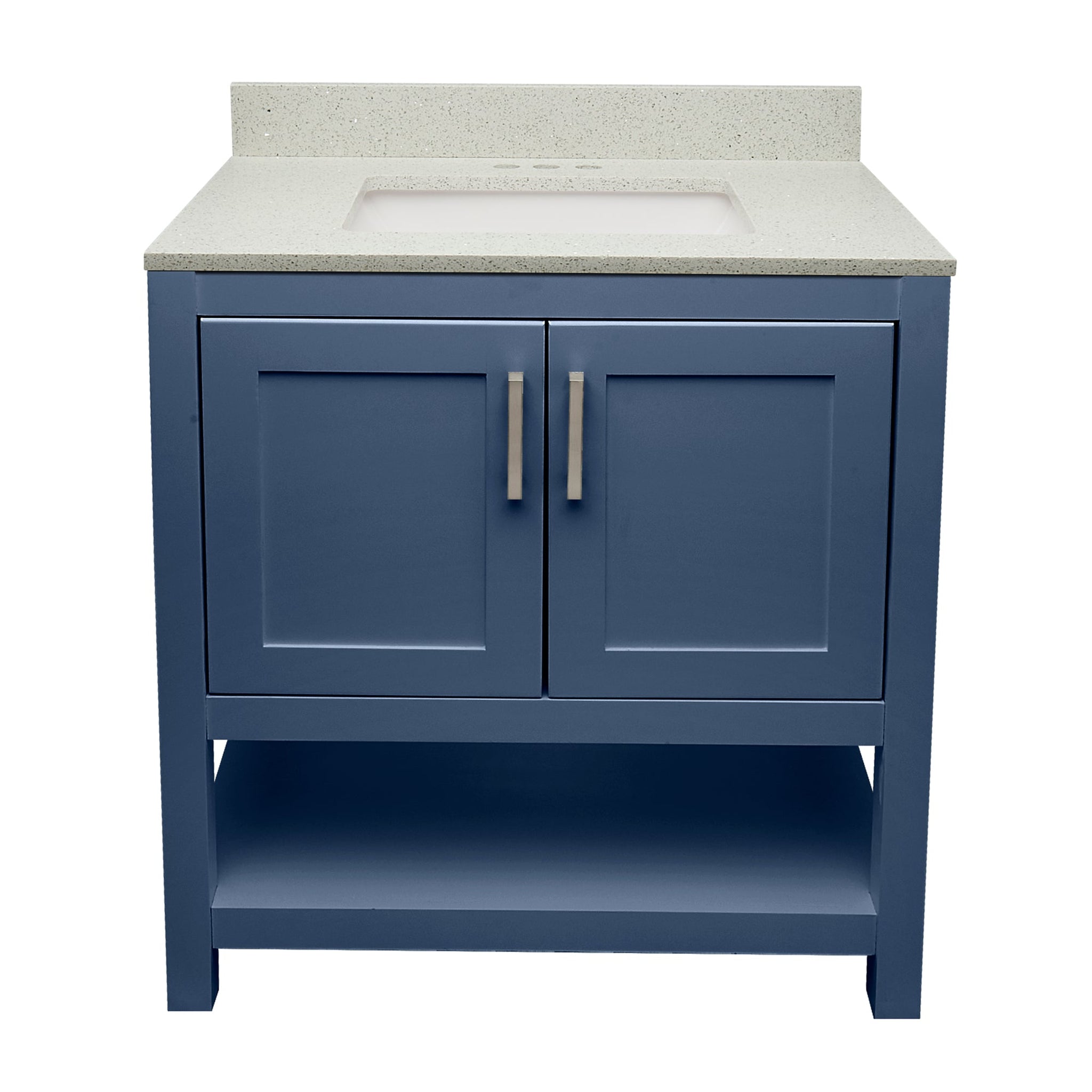 Ella's Bubbles, Ella's Bubbles Taos 31" Navy Blue Bathroom Vanity With Galaxy White Quartz Stone Top With Backsplash and Sink