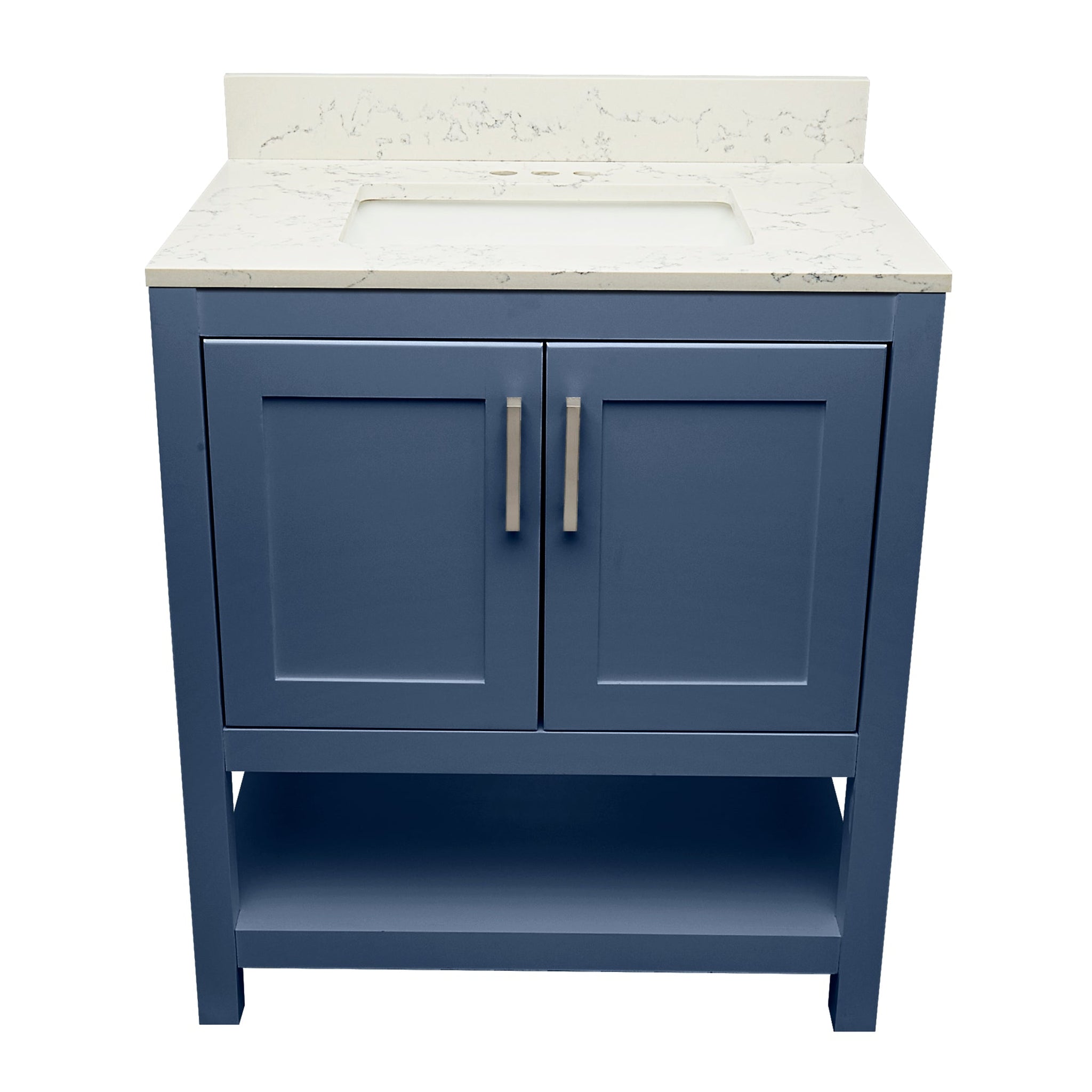 Ella's Bubbles, Ella's Bubbles Taos 31" Navy Blue Bathroom Vanity With Lyra White Quartz Stone Top With Backsplash and Sink