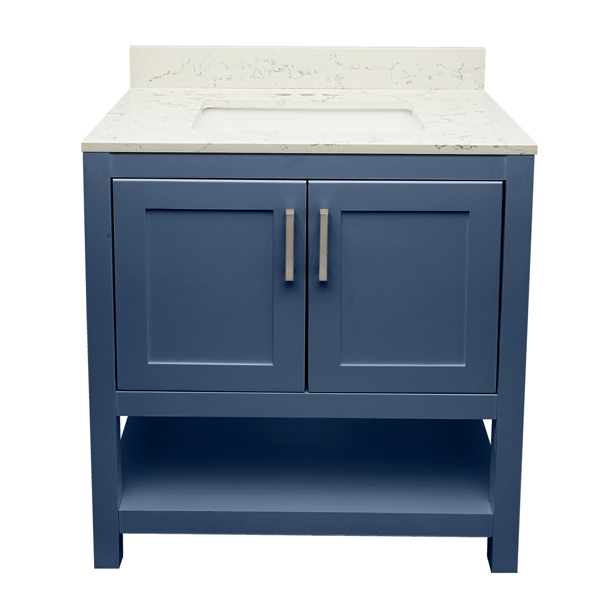 Ella's Bubbles, Ella's Bubbles Taos 31" Navy Blue Bathroom Vanity With Lyra White Quartz Stone Top With Backsplash and Sink