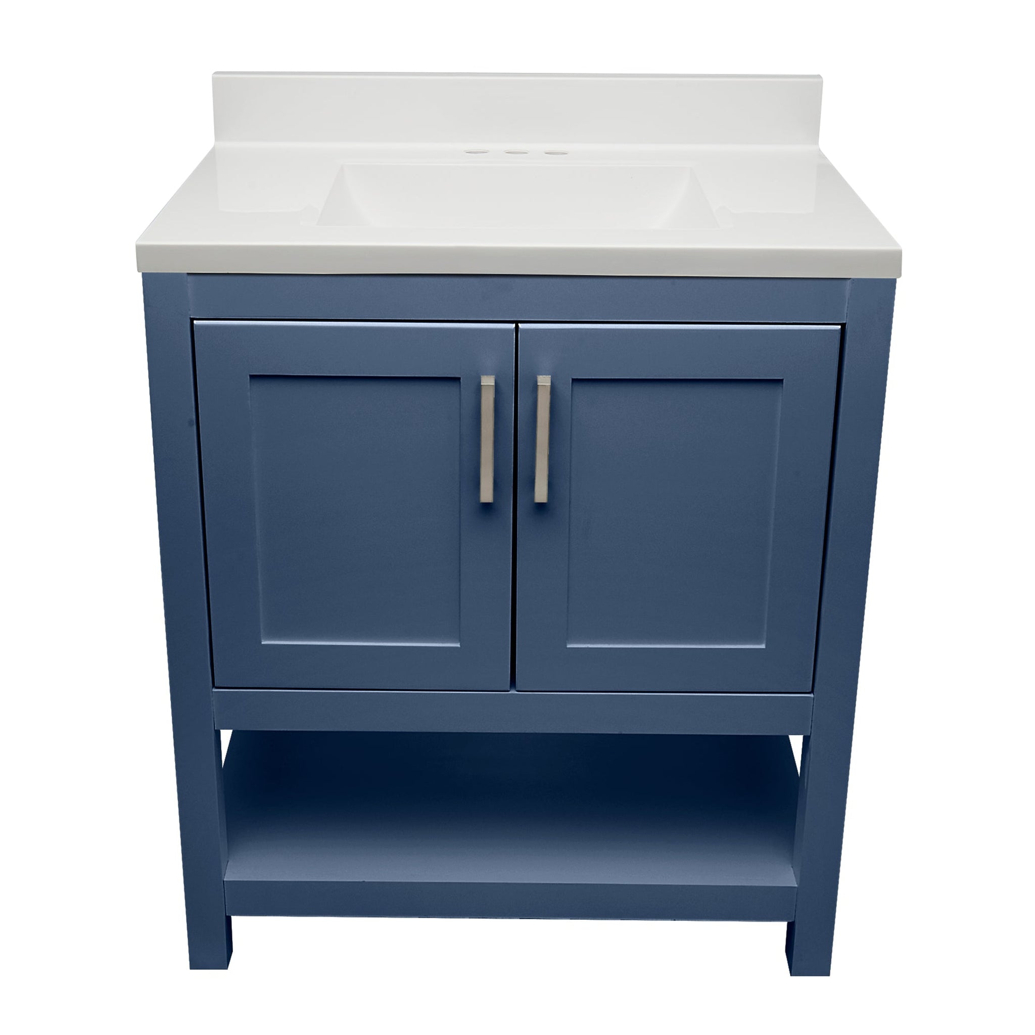 Ella's Bubbles, Ella's Bubbles Taos 31" Navy Blue Bathroom Vanity With White Cultured Marble Top With Backsplash and Sink