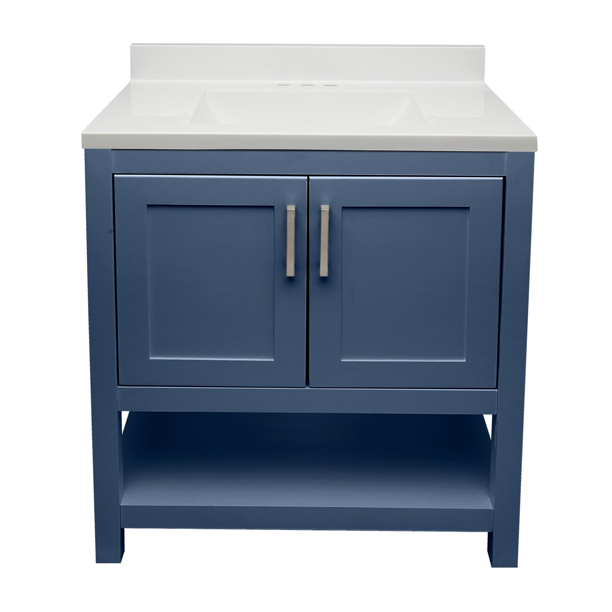 Ella's Bubbles, Ella's Bubbles Taos 31" Navy Blue Bathroom Vanity With White Cultured Marble Top With Backsplash and Sink