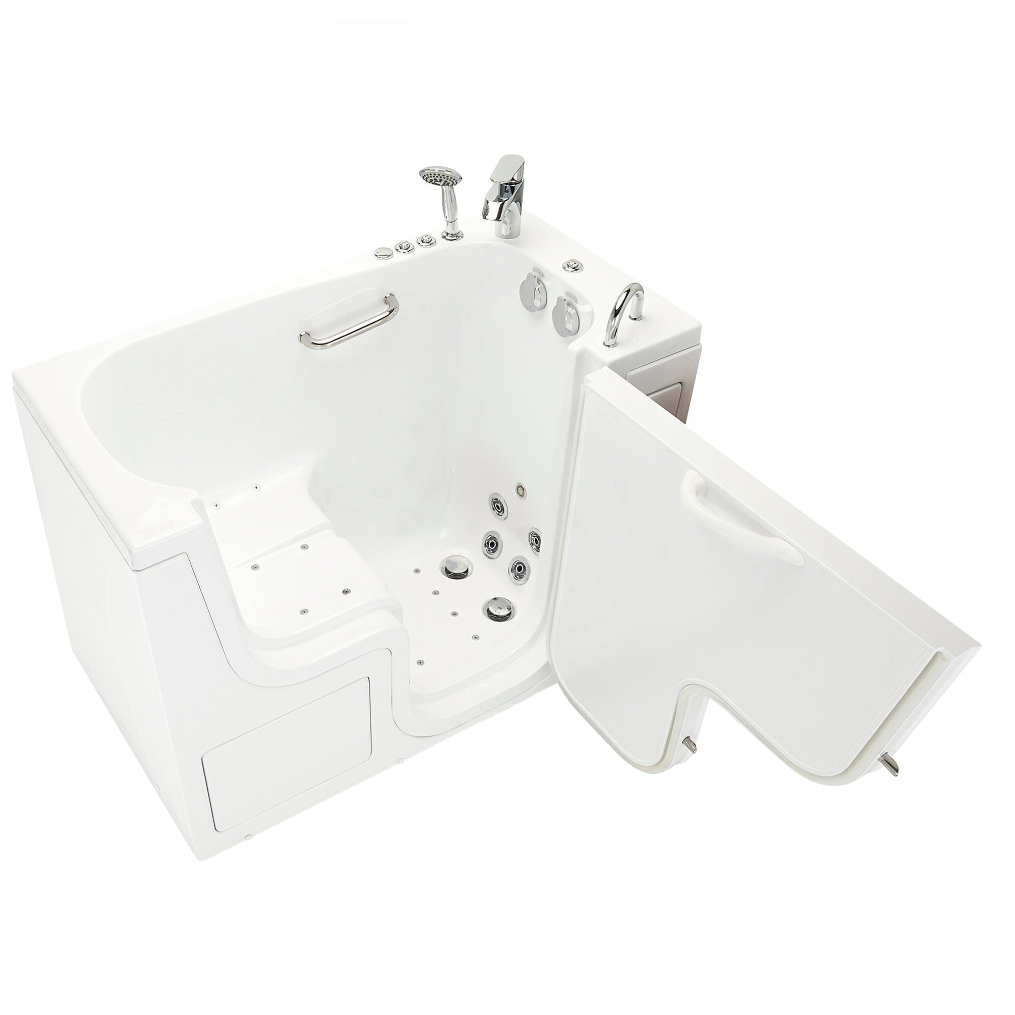 Ella's Bubbles, Ella's Bubbles Transfer 26" x 52" White Acrylic Air and Hydro Massage Walk-In Bathtub With 2-Piece Fast Fill Faucet, 2" Dual Drain and Right L-Shape Outswing Door