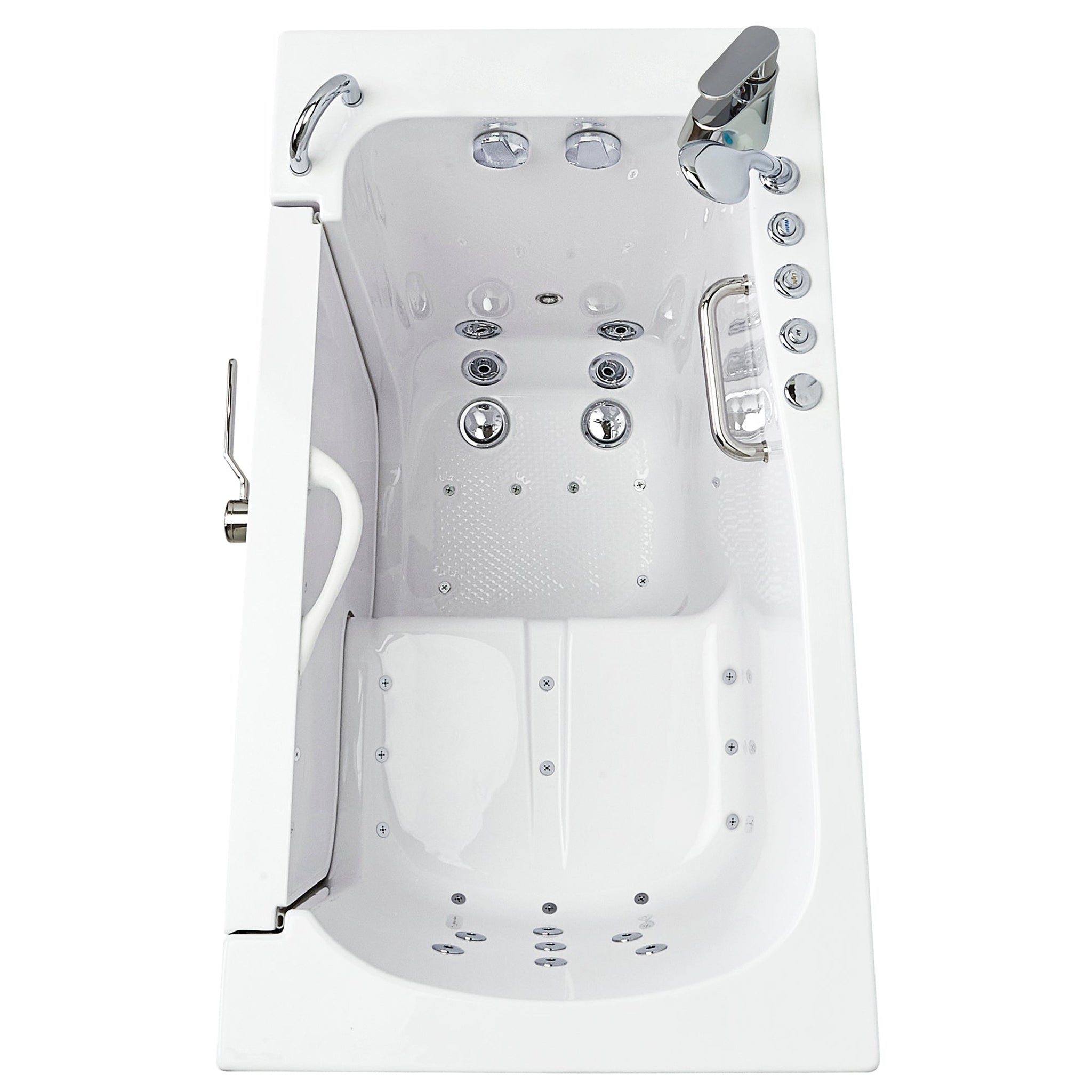 Ella's Bubbles, Ella's Bubbles Transfer 30" x 52" White Acrylic Air and Hydro Massage Walk-In Bathtub With 2-Piece Fast Fill Faucet, 2" Dual Drain, Right L-Shape Outswing Door and Heated Seat