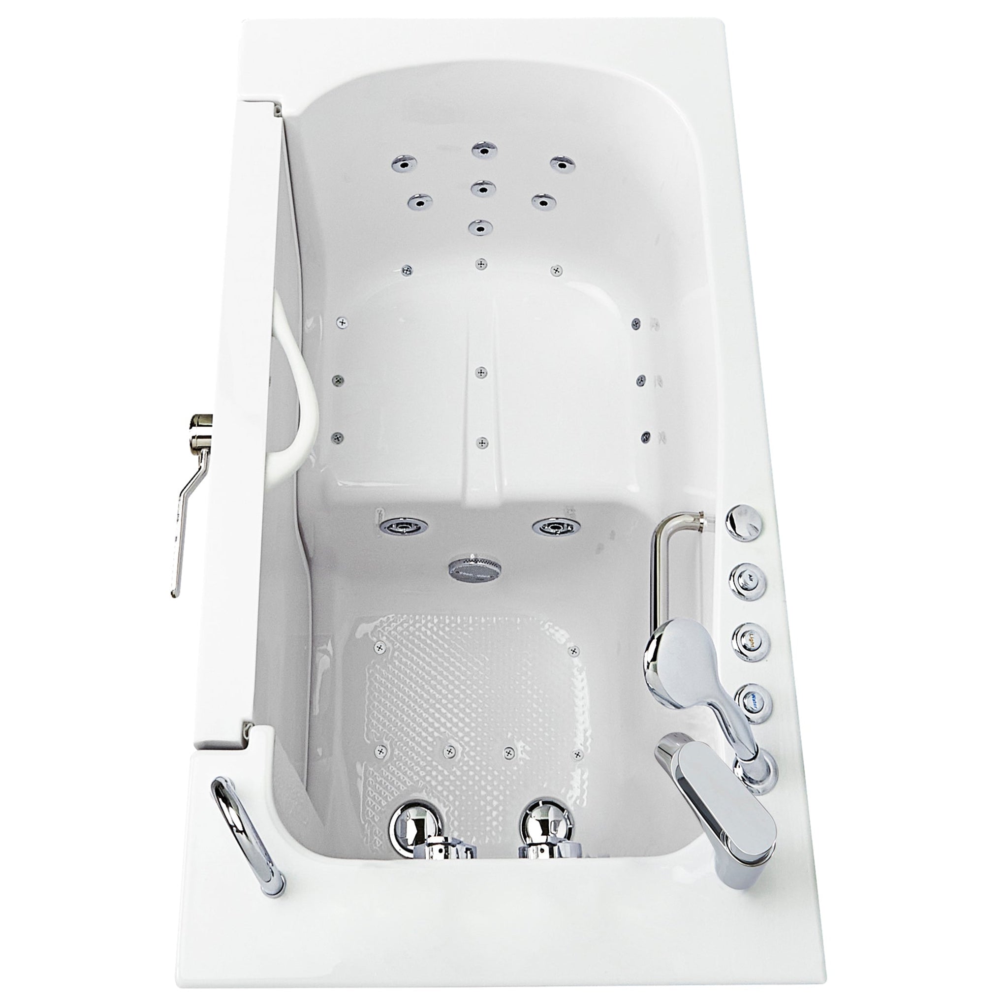 Ella's Bubbles, Ella's Bubbles Transfer 30" x 52" White Acrylic Air and Hydro Massage Walk-In Bathtub With 2-Piece Fast Fill Faucet, 2" Dual Drain and Right L-Shape Outswing Door