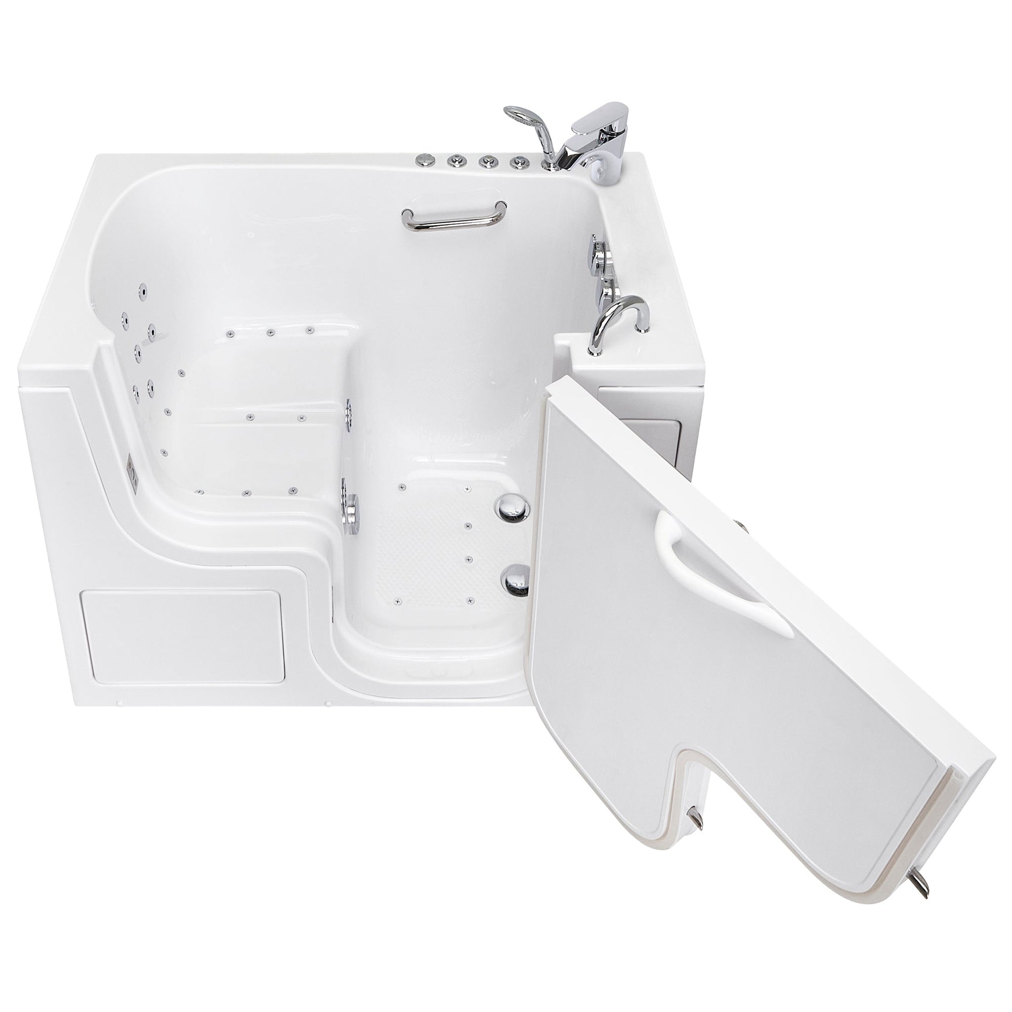 Ella's Bubbles, Ella's Bubbles Transfer 30" x 52" White Acrylic Air and Hydro Massage Walk-In Bathtub With 2-Piece Fast Fill Faucet, 2" Dual Drain and Right L-Shape Outswing Door