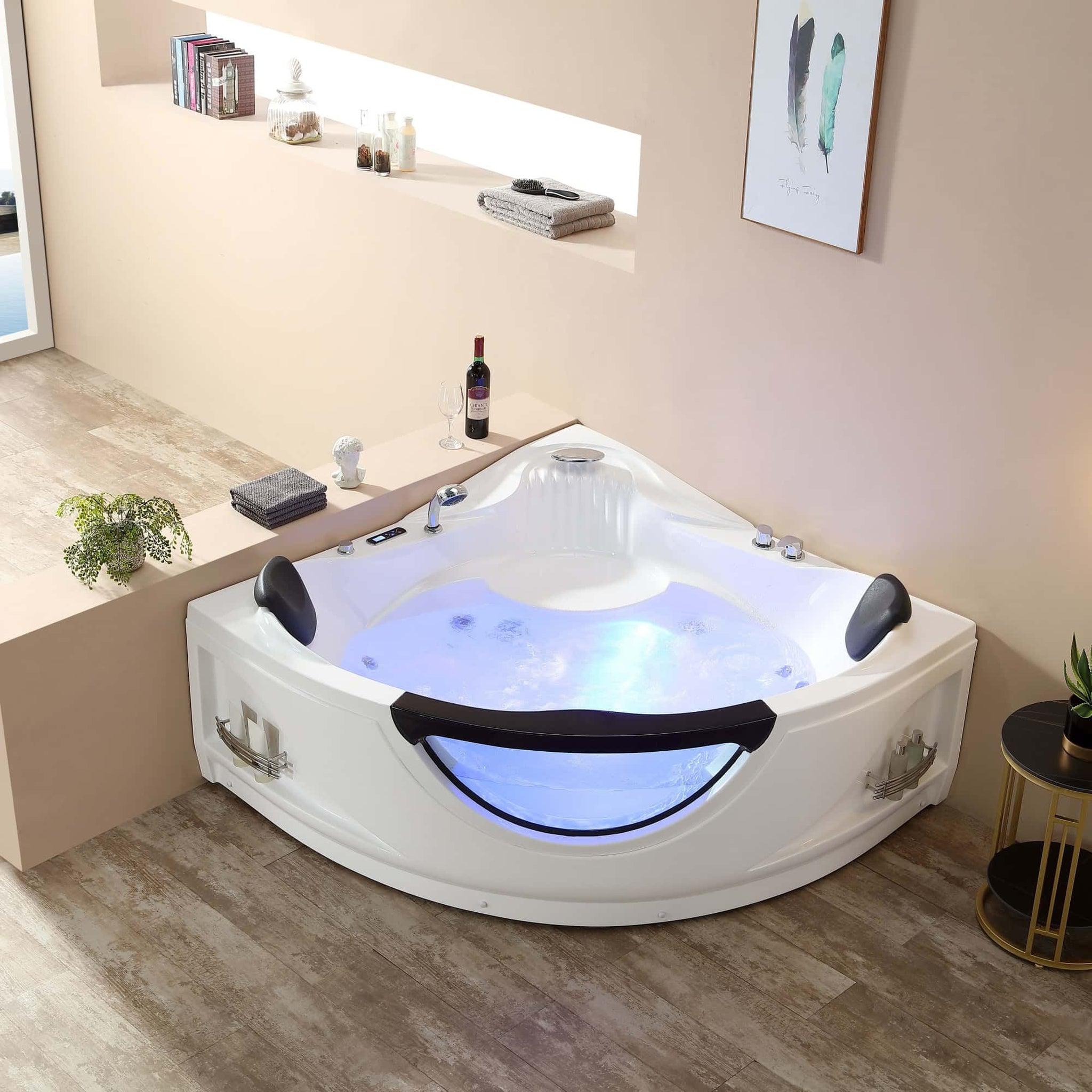 Empava, Empava 59" 2-Person Corner Acrylic Whirlpool Bathtub With Thermostat