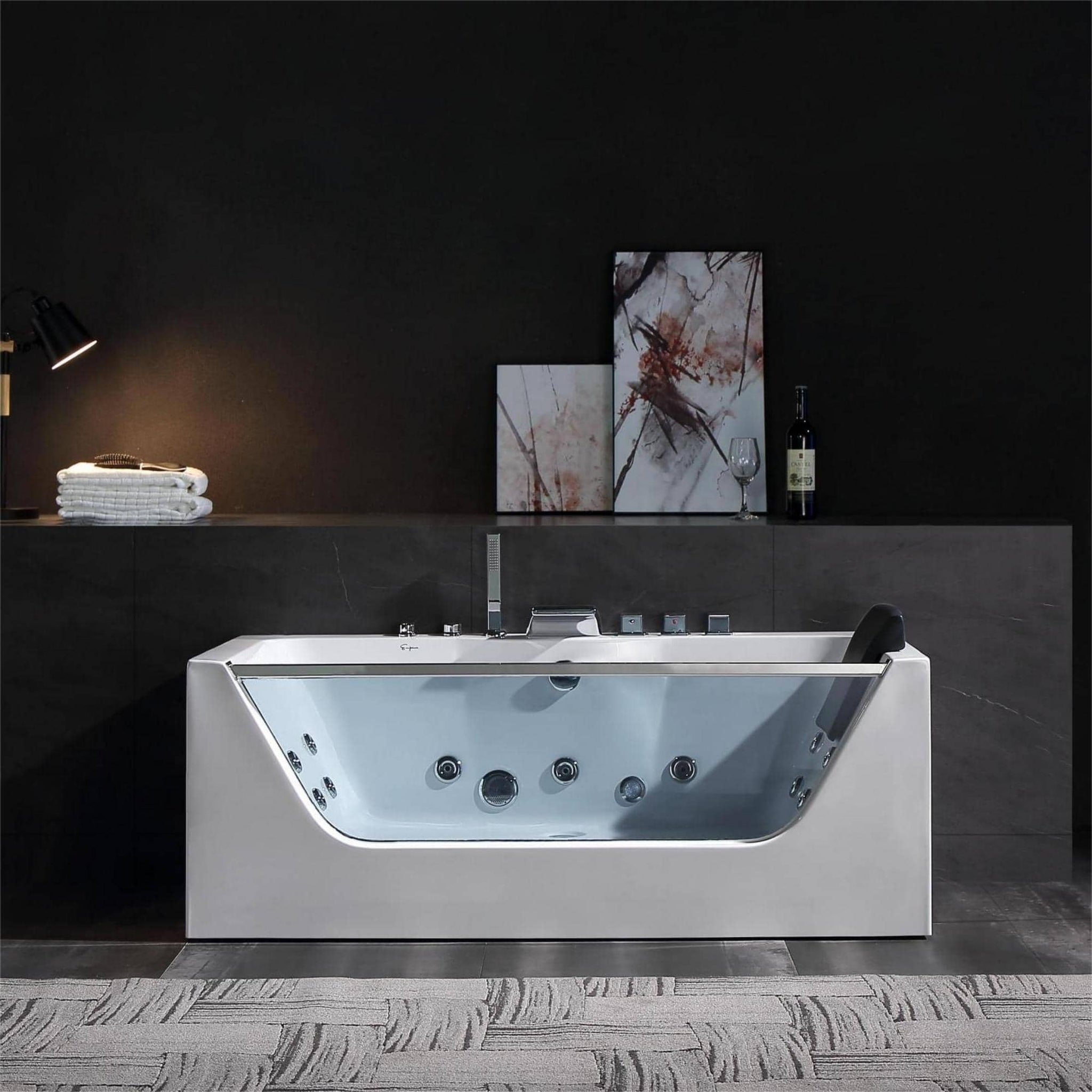 Empava, Empava 59" Rectangular Combination Massage Alcove Bathtub With Glass Facade