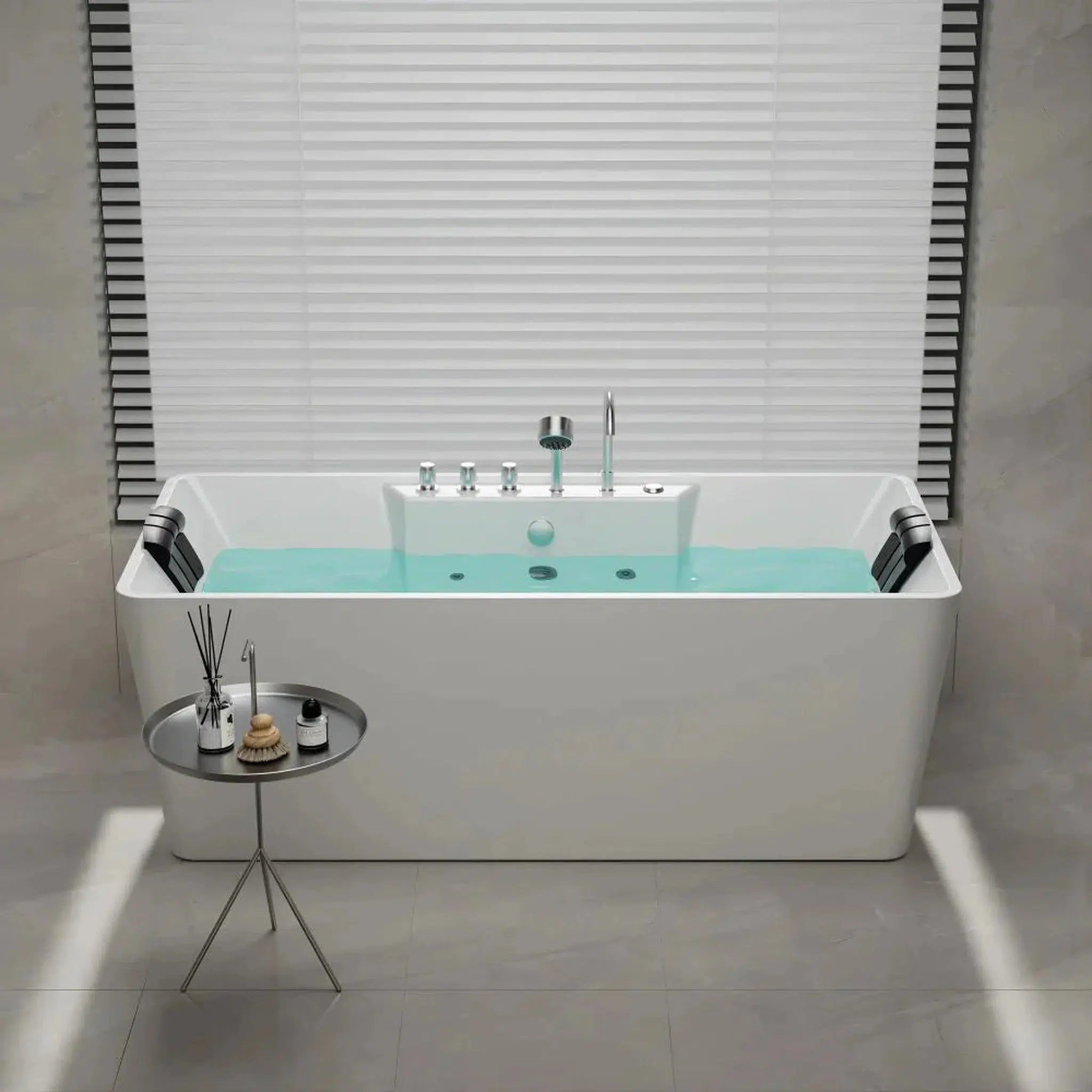 Empava, Empava 59" White Freestanding Rectangular Whirlpool & Hydromassage Bathtub - 59AIS15