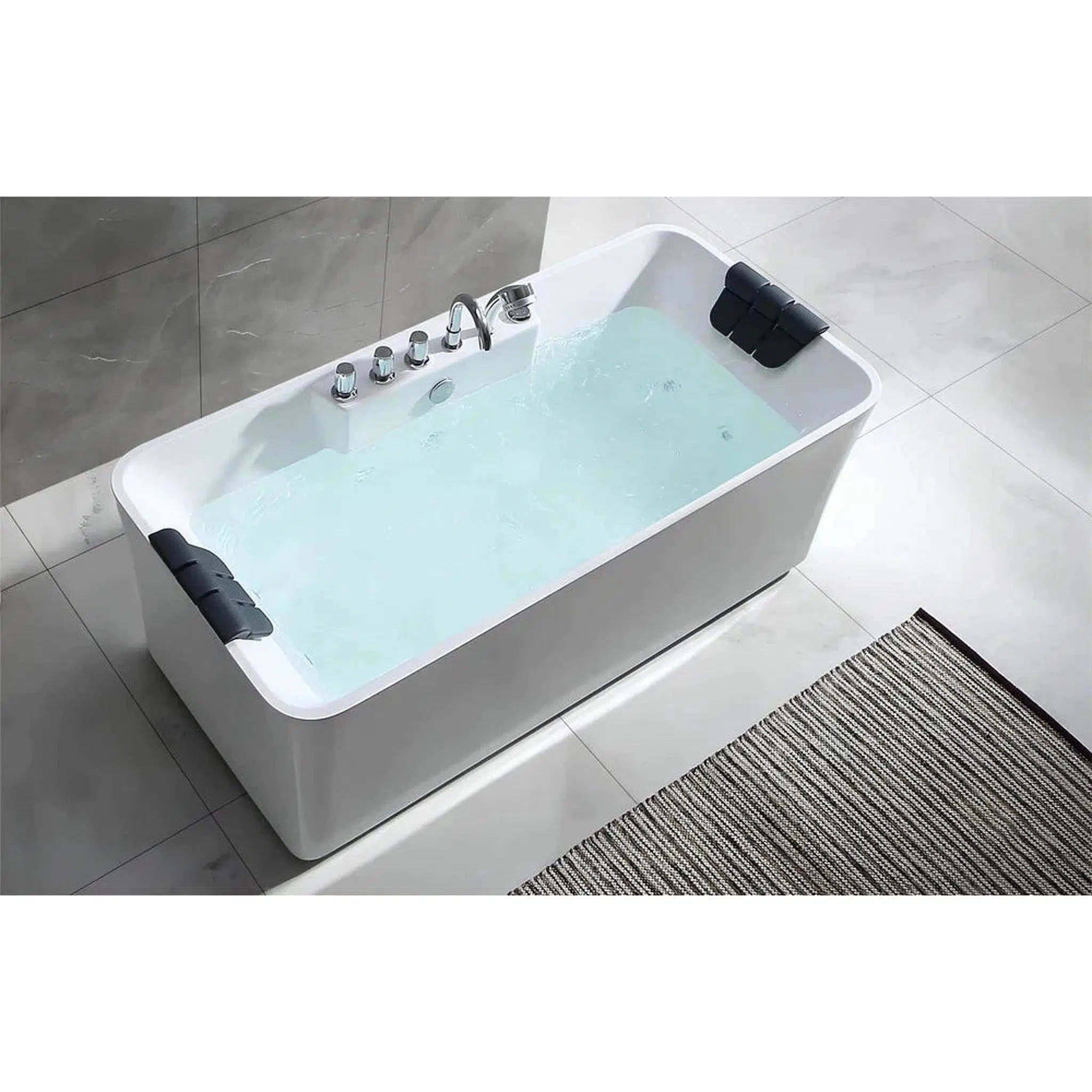 Empava, Empava 59" White Freestanding Rectangular Whirlpool & Hydromassage Bathtub - 59AIS15