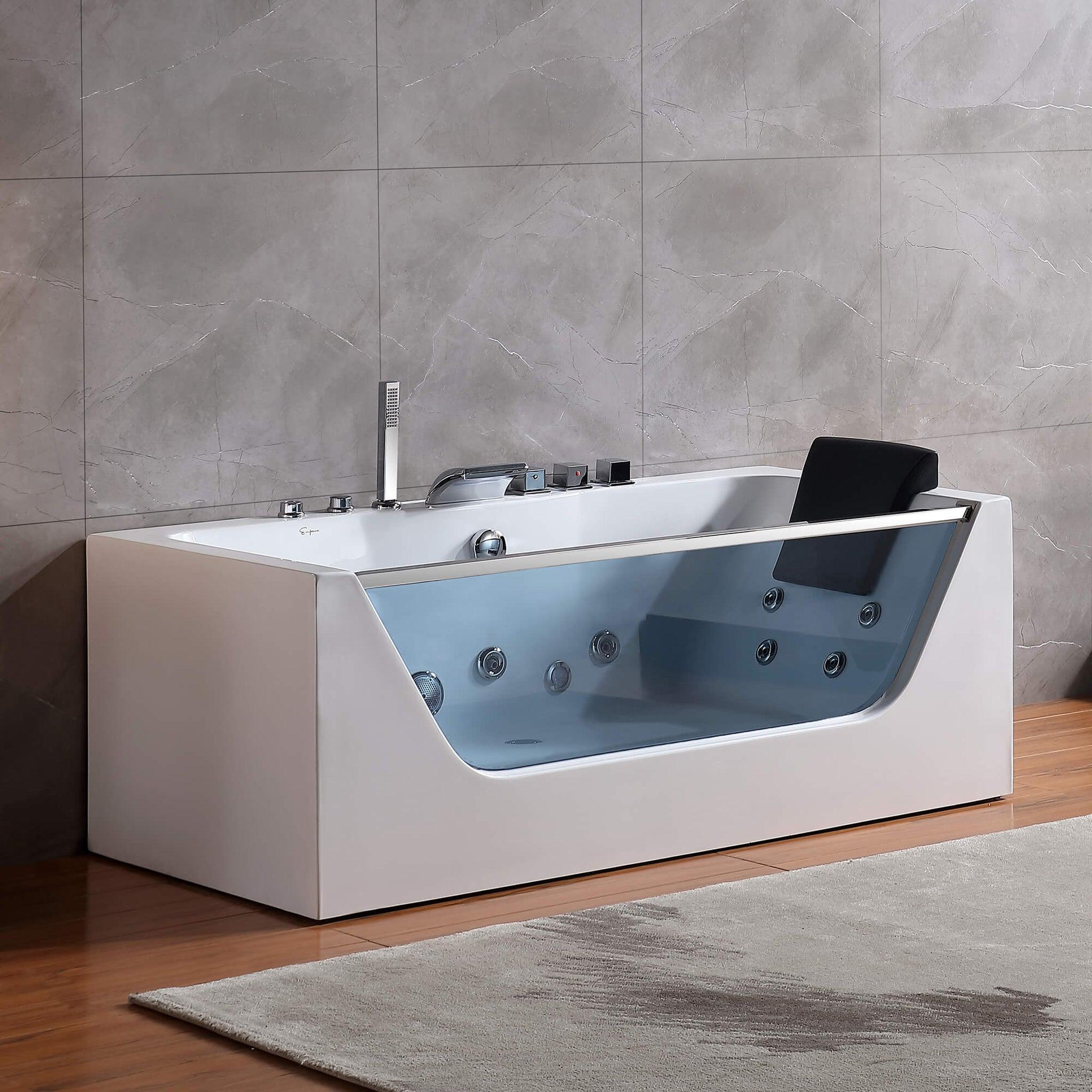 Empava, Empava 67" Rectangular Combination Massage Alcove Bathtub With Glass Facade