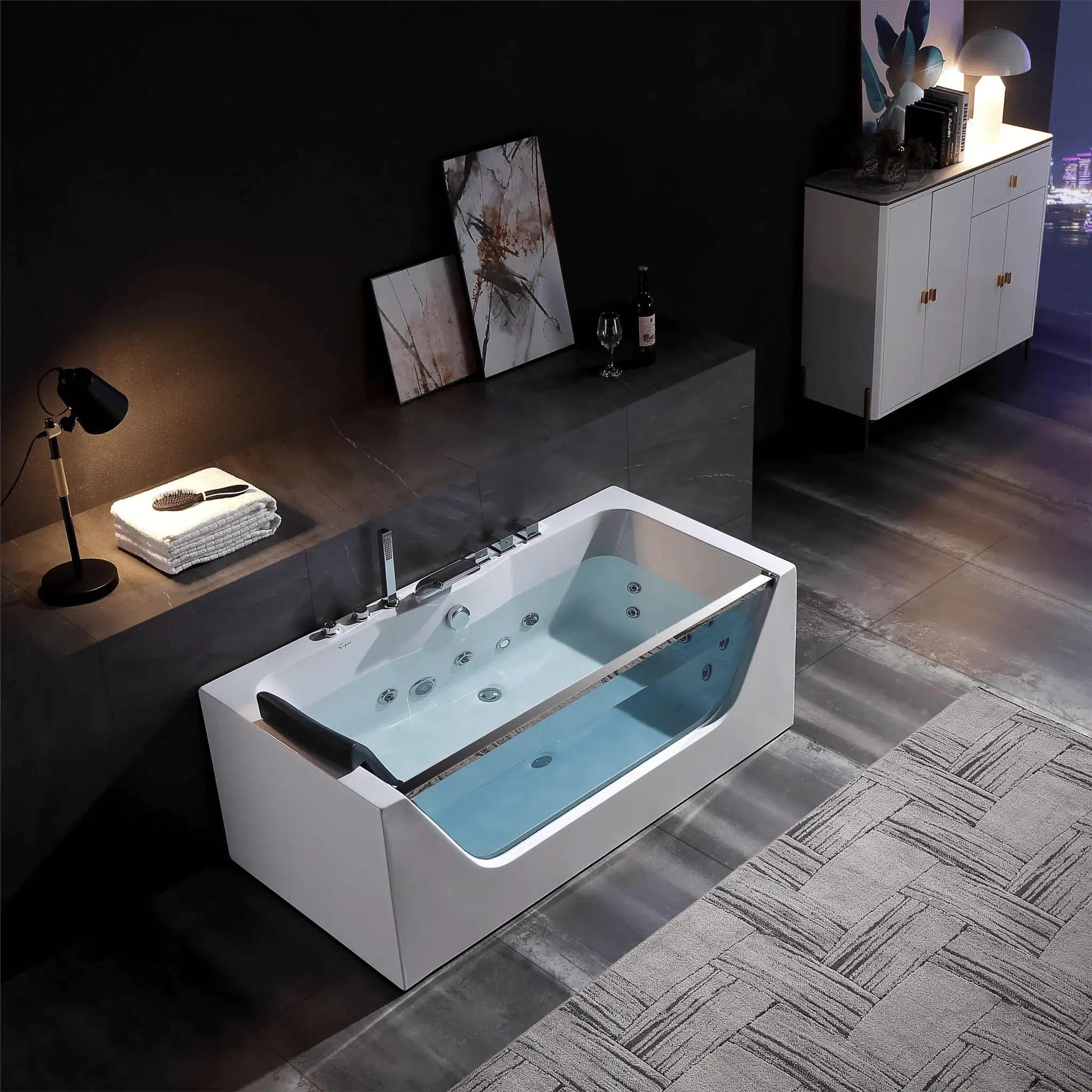 Empava, Empava 67" Rectangular Combination Massage Alcove Bathtub With Glass Facade