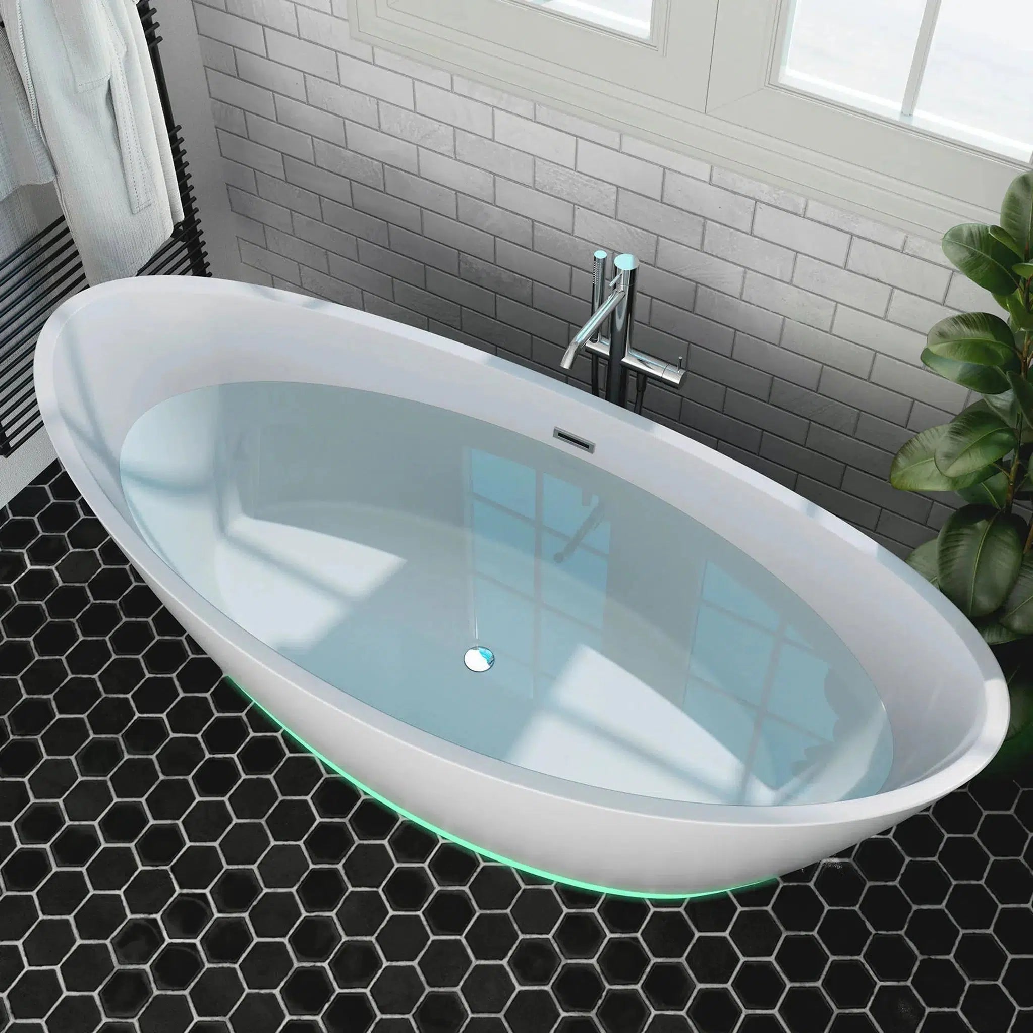 Empava, Empava 67" White Freestanding Oval Soaking Bathtub With LED Strip Below - 67FT1518LED