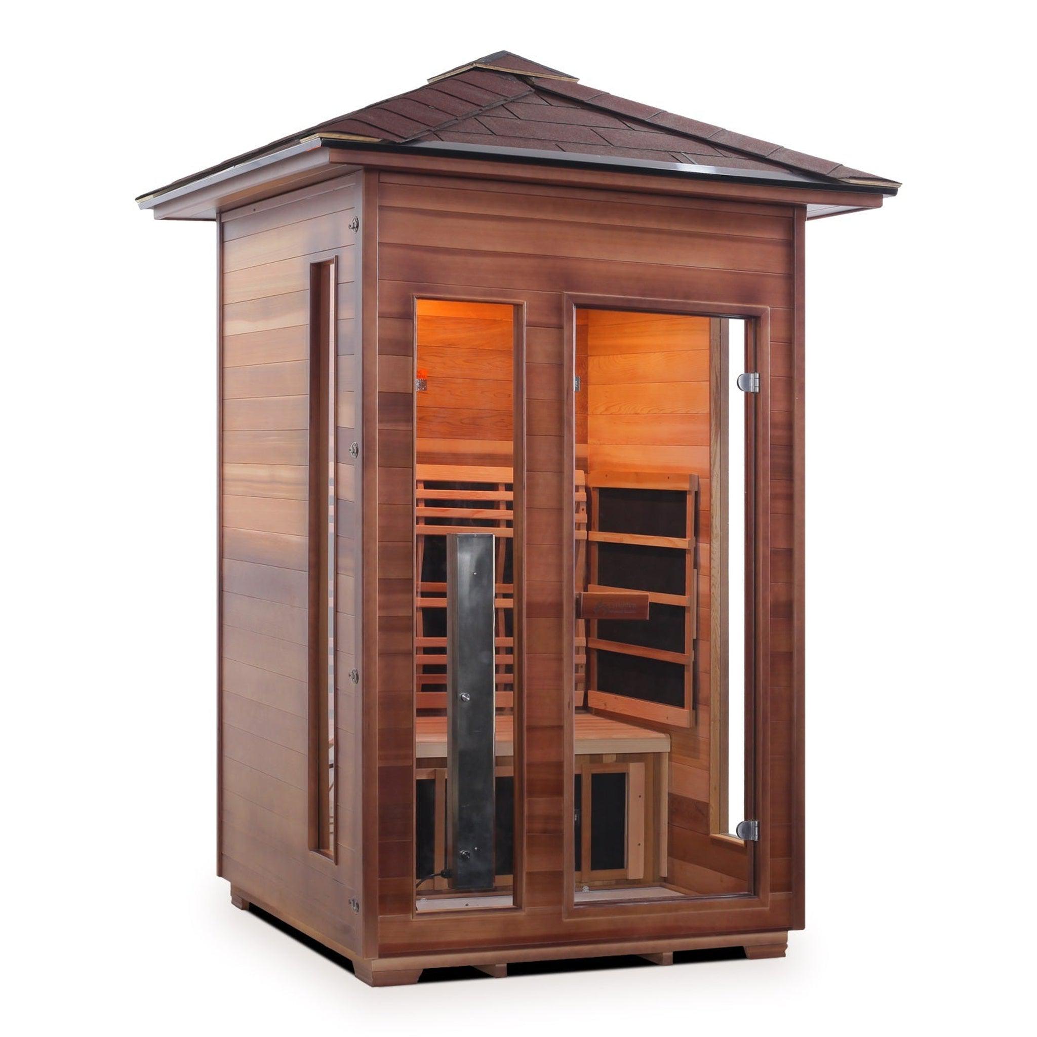 Enlighten Sauna, Enlighten InfraNature Duet Diamond 2-Person Peak Roof Hybrid Infrared/Traditional Outdoor Sauna