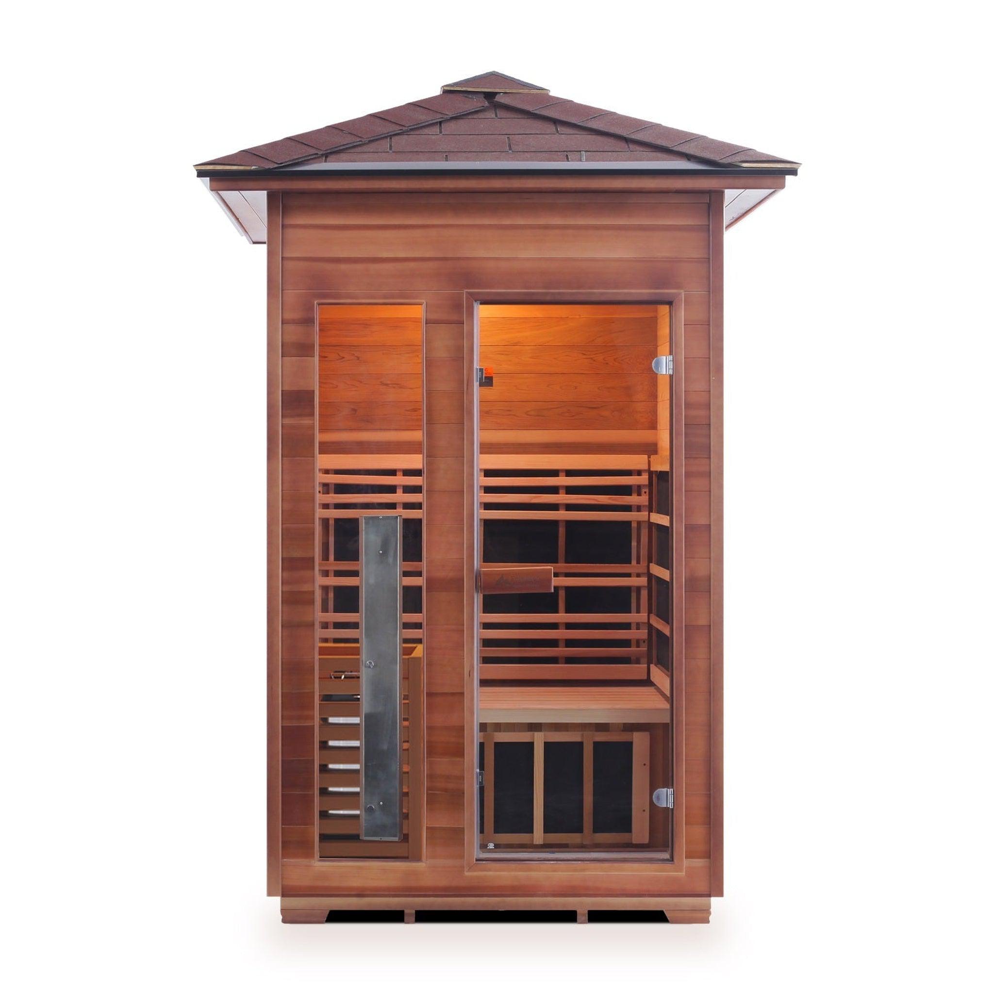 Enlighten Sauna, Enlighten InfraNature Duet Diamond 2-Person Peak Roof Hybrid Infrared/Traditional Outdoor Sauna