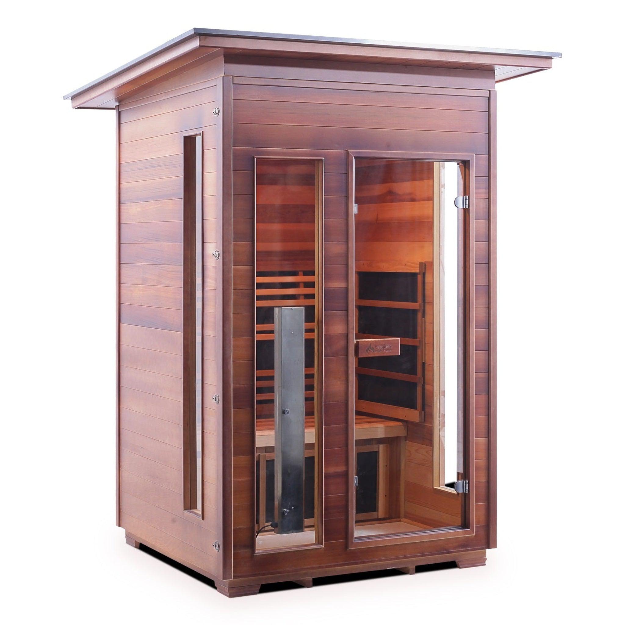 Enlighten Sauna, Enlighten InfraNature Duet Diamond 2-Person Slope Roof Hybrid Infrared/Traditional Outdoor Sauna