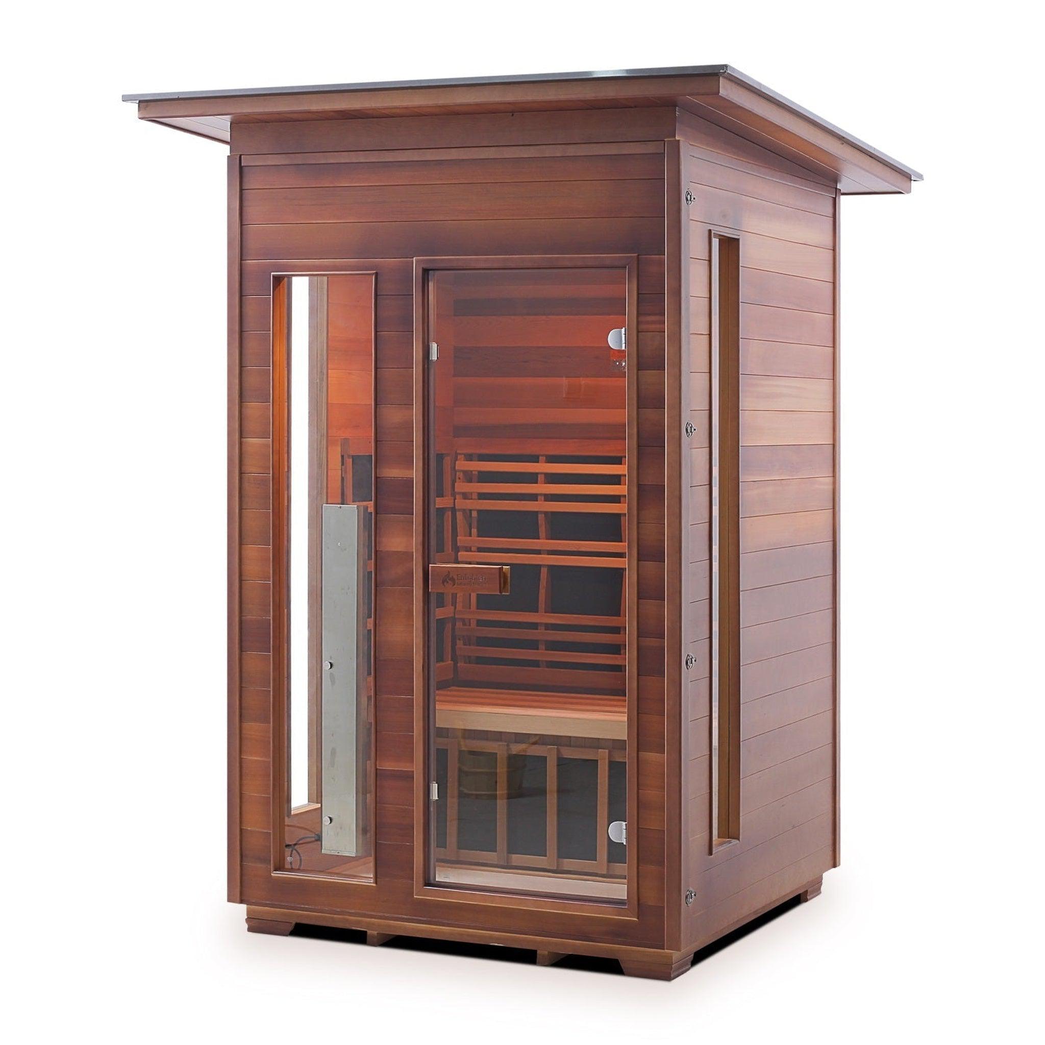 Enlighten Sauna, Enlighten InfraNature Duet Diamond 2-Person Slope Roof Hybrid Infrared/Traditional Outdoor Sauna