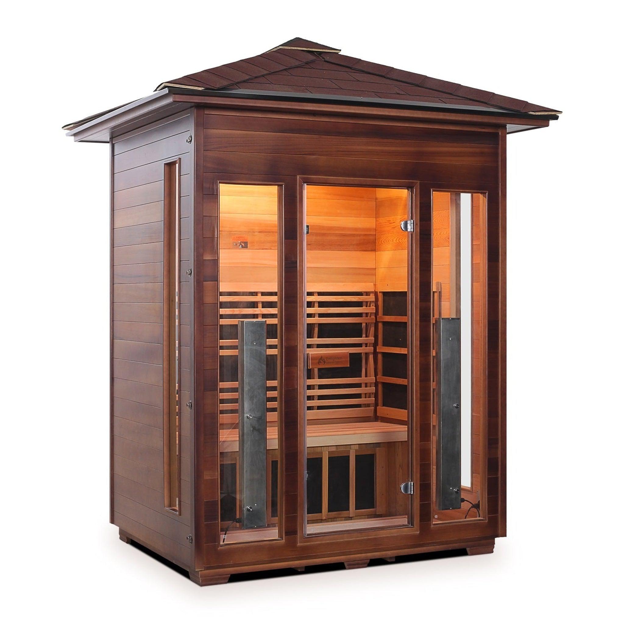 Enlighten Sauna, Enlighten InfraNature Duet Diamond 3-Person Peak Roof Hybrid Infrared/Traditional Outdoor Sauna