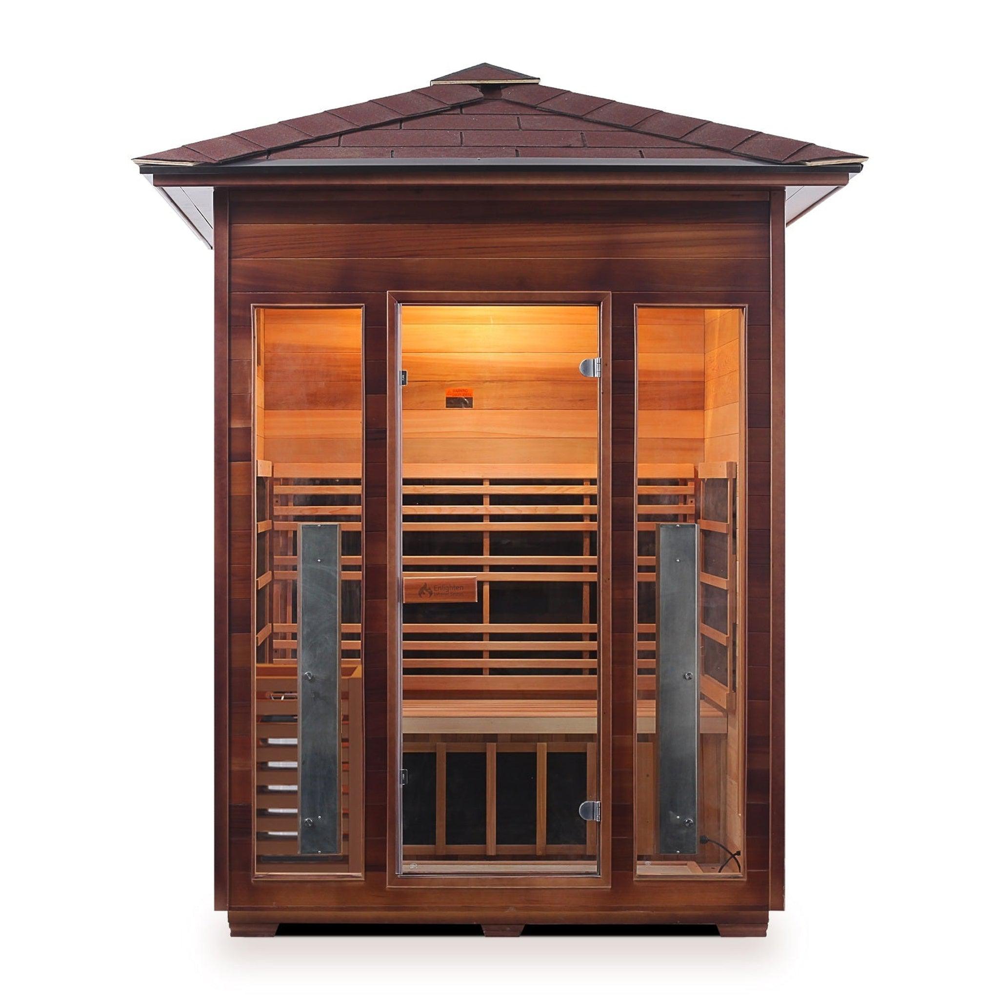 Enlighten Sauna, Enlighten InfraNature Duet Diamond 3-Person Peak Roof Hybrid Infrared/Traditional Outdoor Sauna