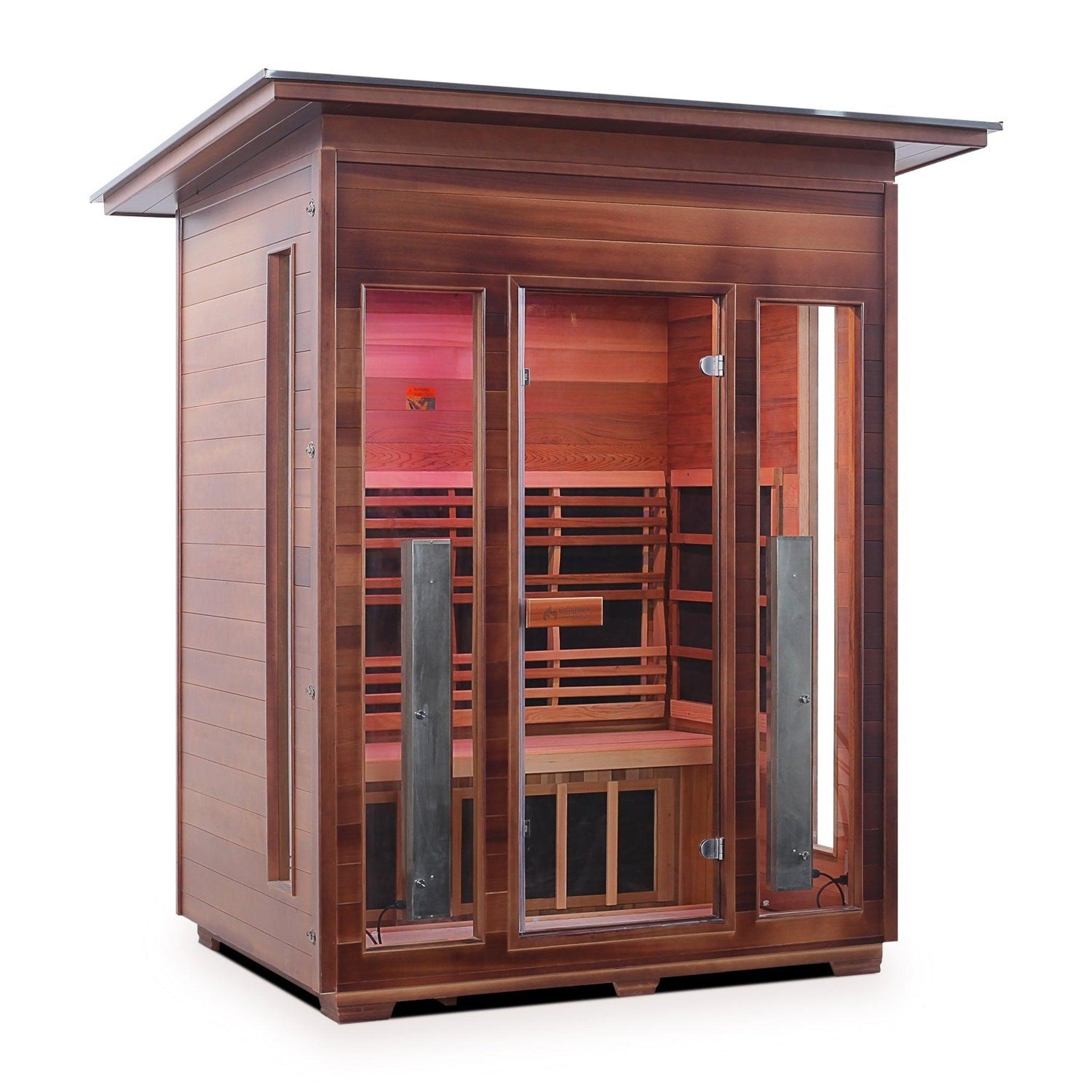 Enlighten Sauna, Enlighten InfraNature Duet Diamond 3-Person Slope Roof Hybrid Infrared/Traditional Outdoor Sauna