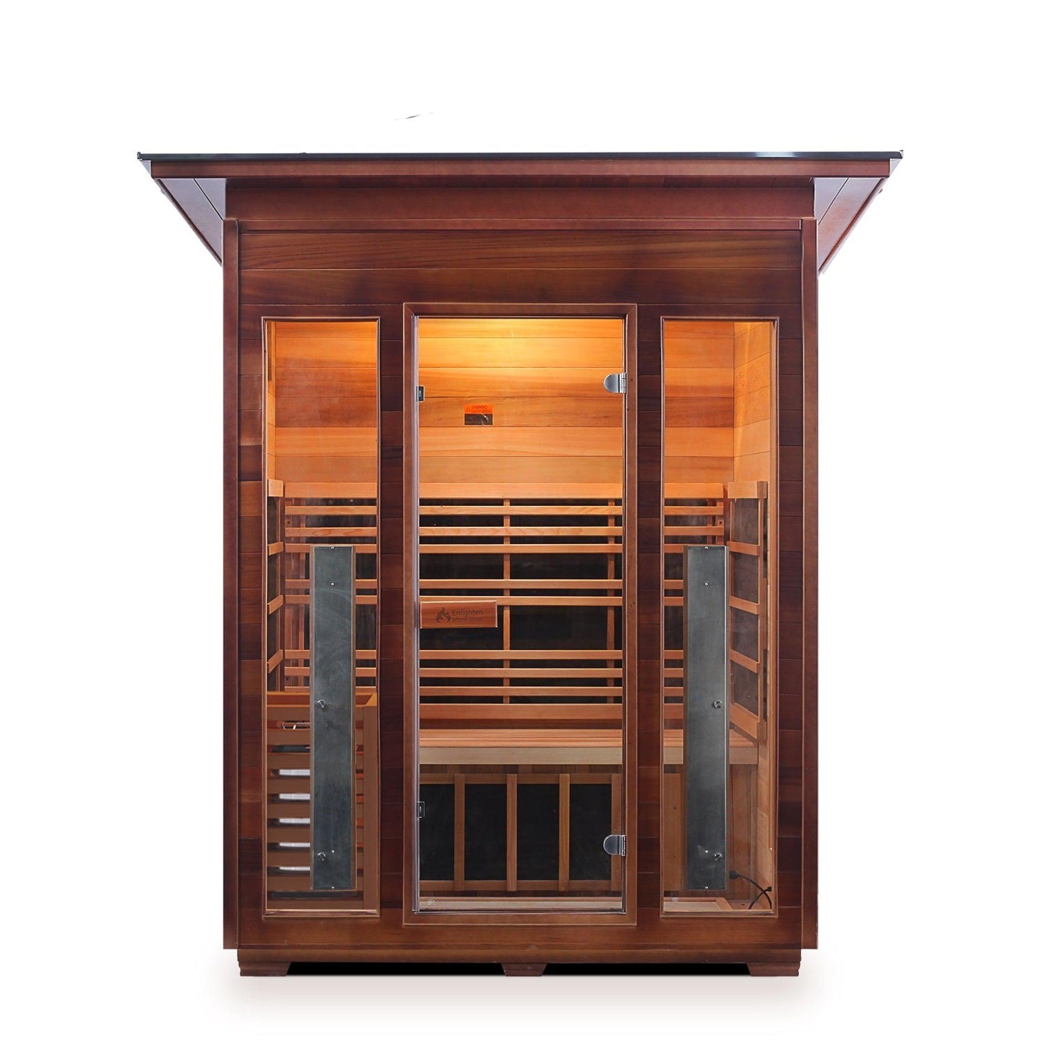 Enlighten Sauna, Enlighten InfraNature Duet Diamond 3-Person Slope Roof Hybrid Infrared/Traditional Outdoor Sauna