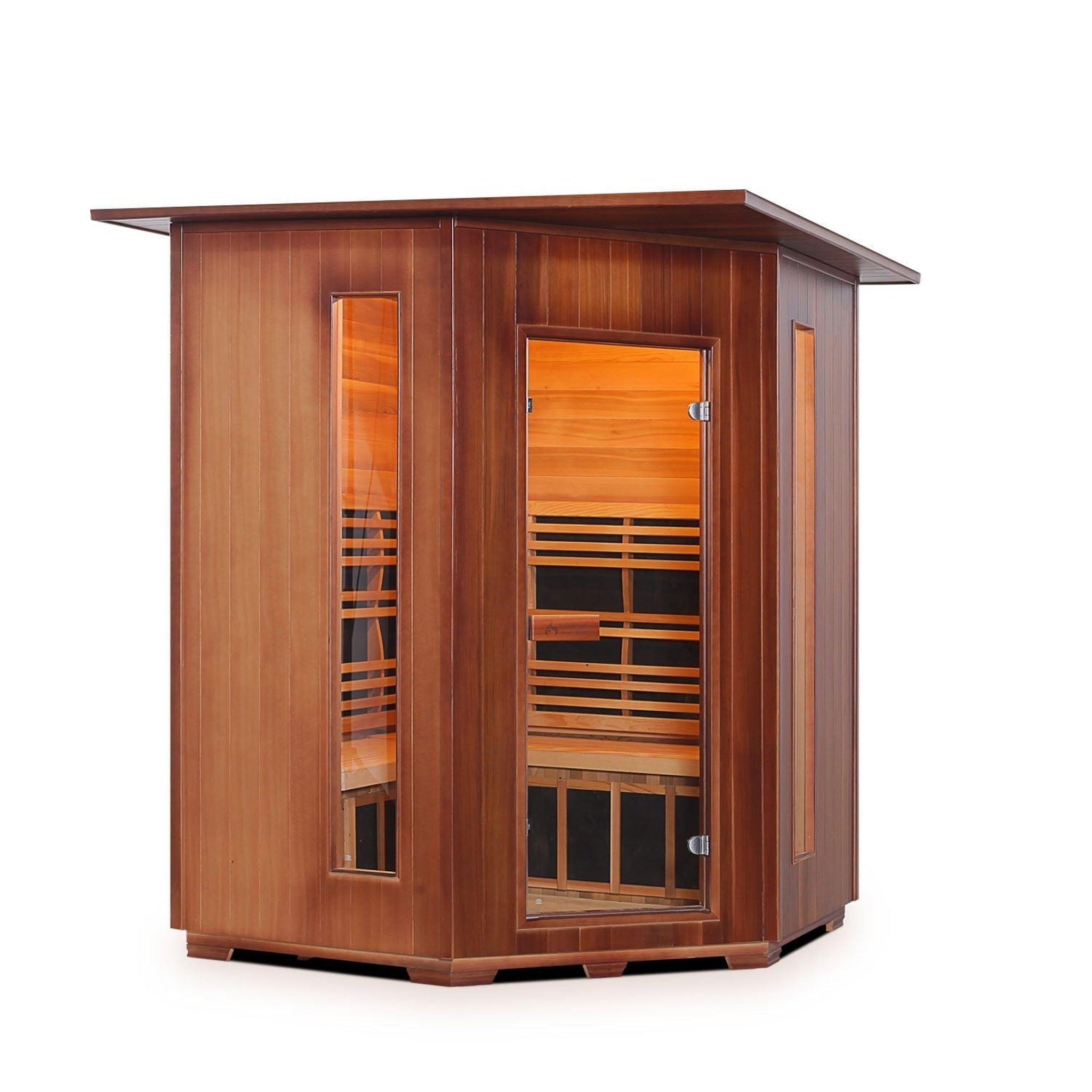 Enlighten Sauna, Enlighten InfraNature Duet Diamond 4-Person Corner Hybrid Infrared/Traditional Indoor Sauna