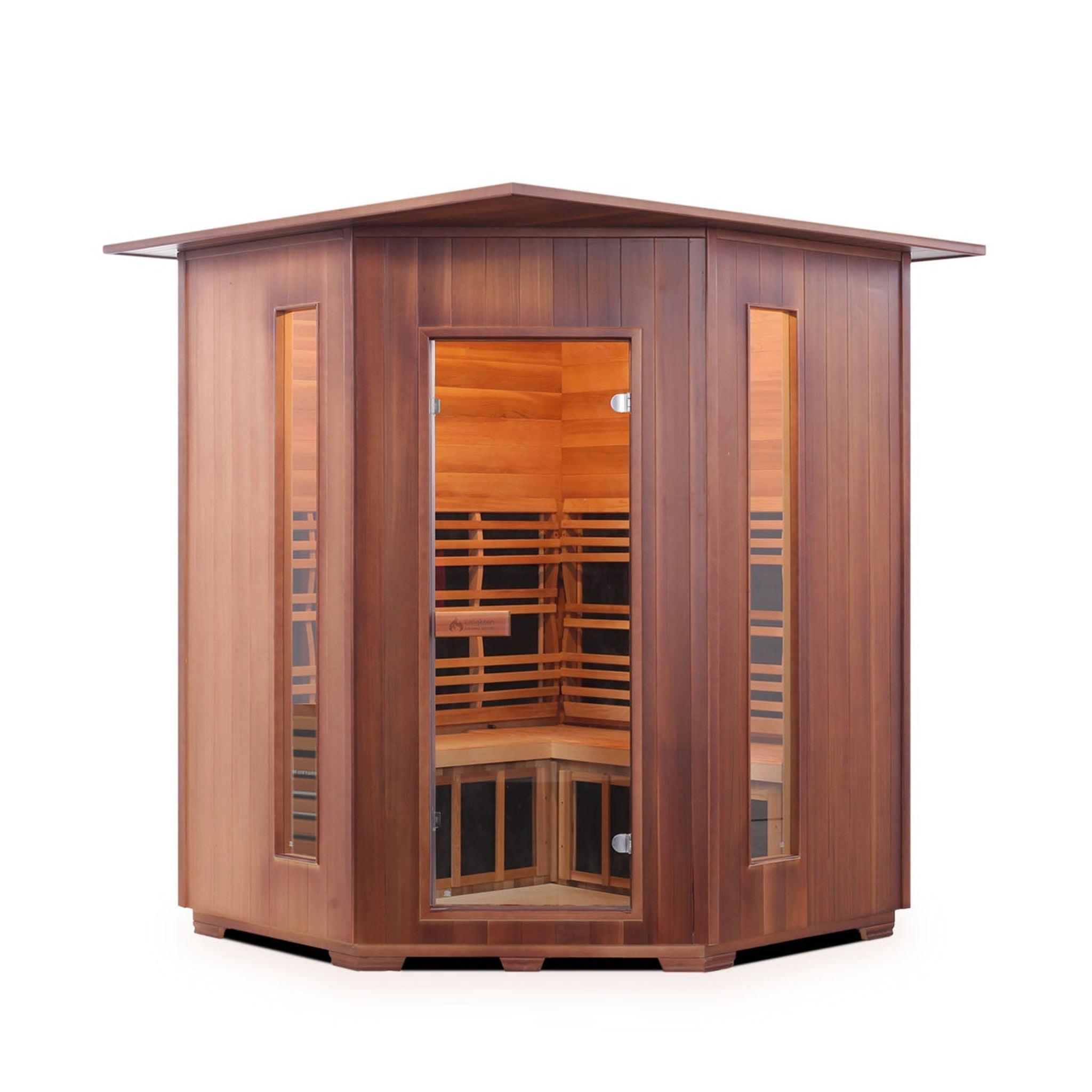 Enlighten Sauna, Enlighten InfraNature Duet Diamond 4-Person Corner Hybrid Infrared/Traditional Indoor Sauna