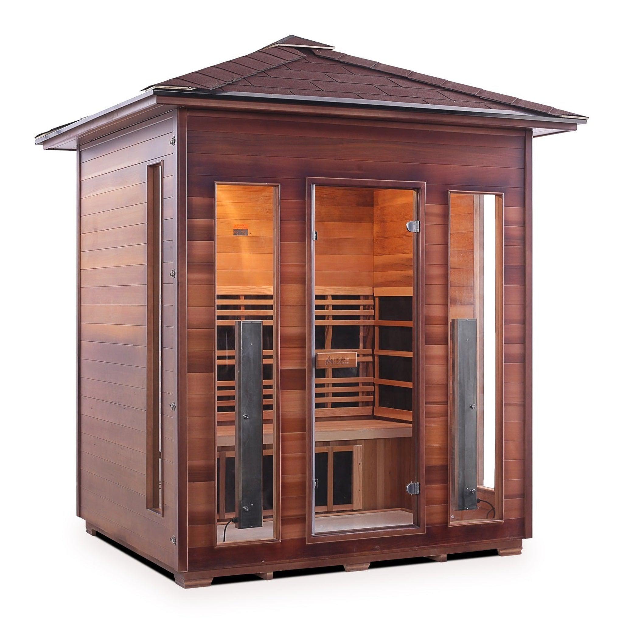 Enlighten Sauna, Enlighten InfraNature Duet Diamond 4-Person Peak Roof Hybrid Infrared/Traditional Outdoor Sauna