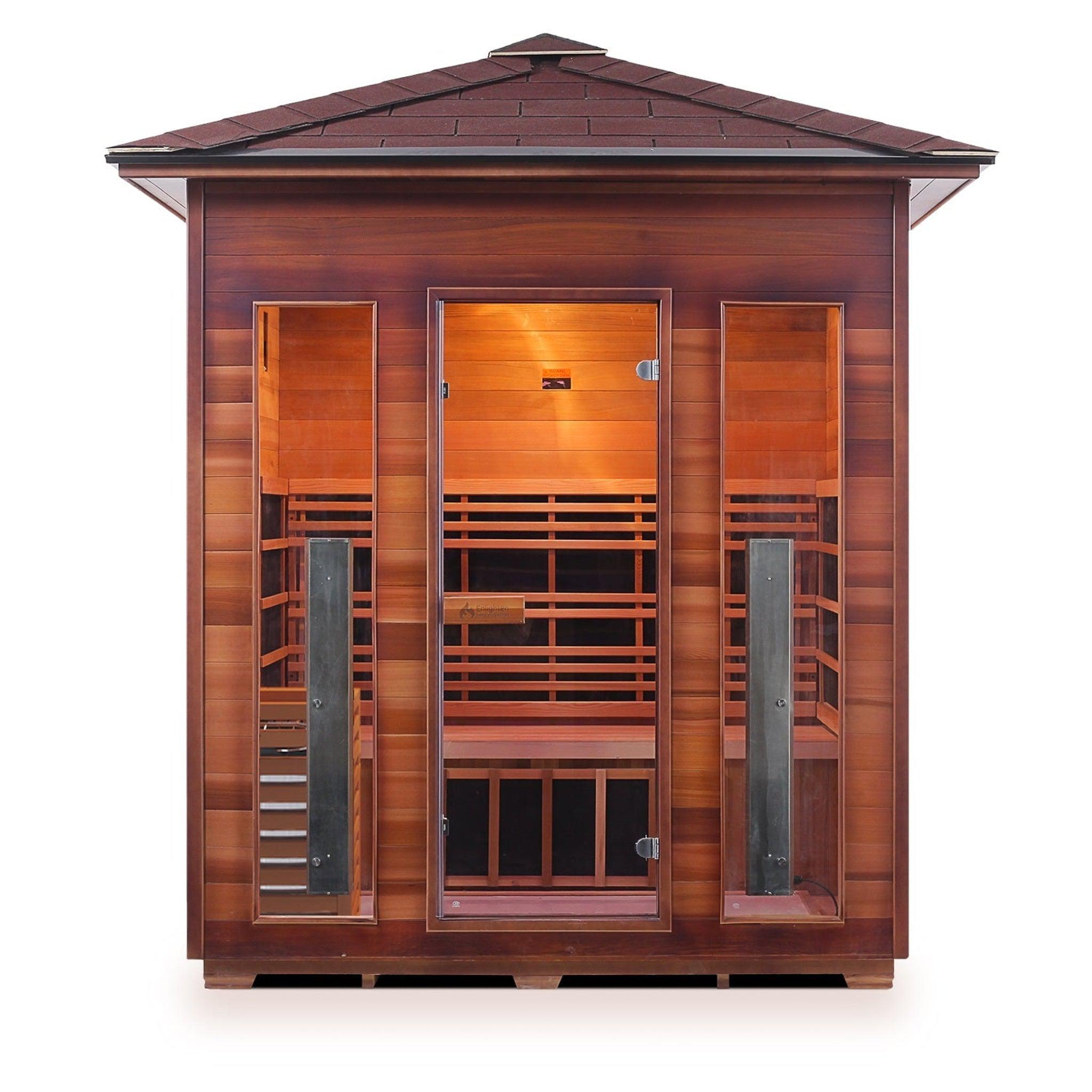 Enlighten Sauna, Enlighten InfraNature Duet Diamond 4-Person Peak Roof Hybrid Infrared/Traditional Outdoor Sauna