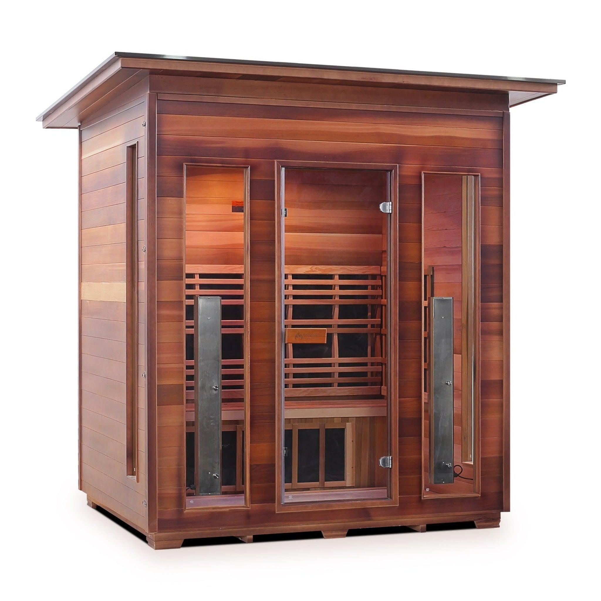 Enlighten Sauna, Enlighten InfraNature Duet Diamond 4-Person Slope Roof Hybrid Infrared/Traditional Outdoor Sauna