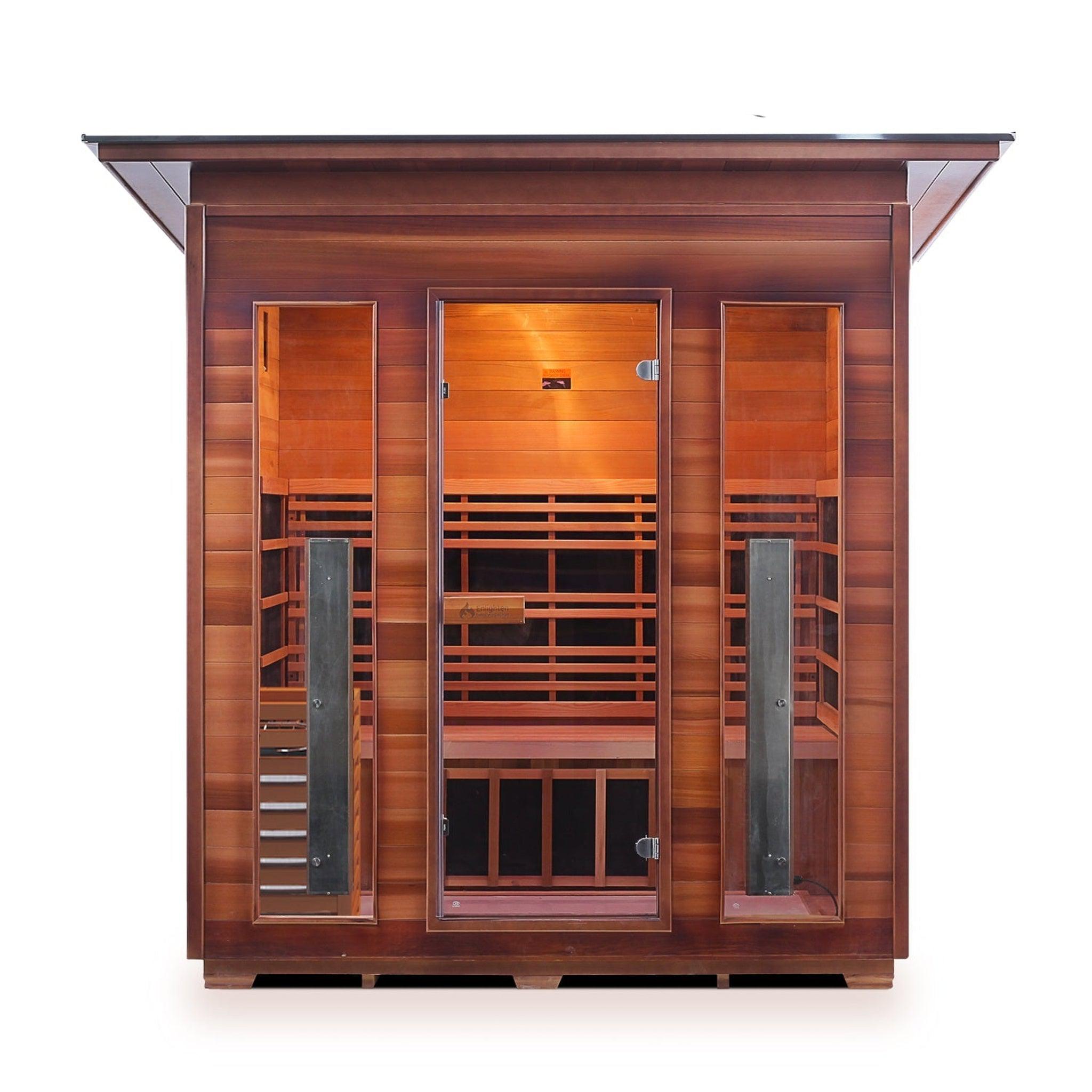 Enlighten Sauna, Enlighten InfraNature Duet Diamond 4-Person Slope Roof Hybrid Infrared/Traditional Outdoor Sauna