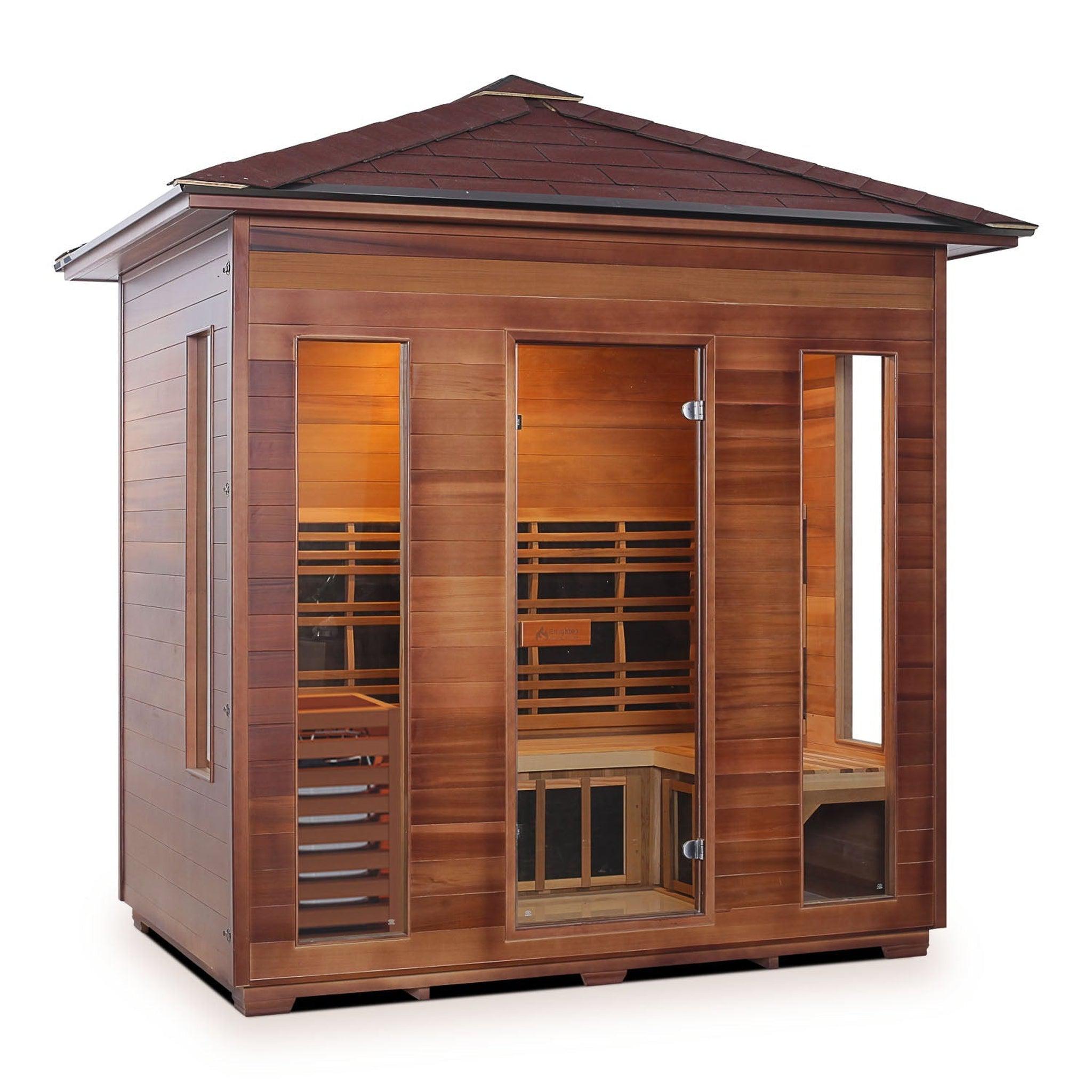 Enlighten Sauna, Enlighten InfraNature Duet Diamond 5-Person Peak Roof Hybrid Infrared/Traditional Outdoor Sauna