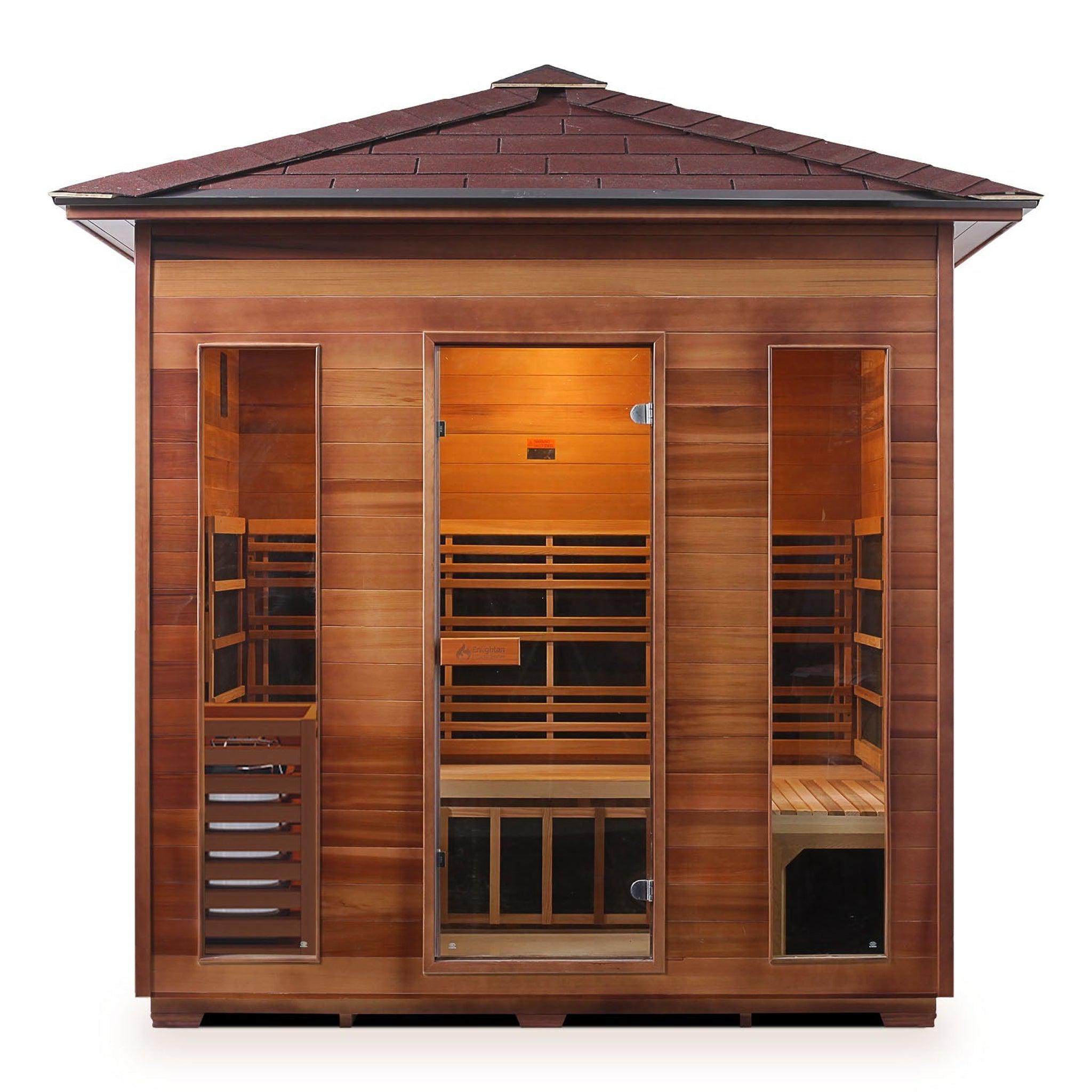 Enlighten Sauna, Enlighten InfraNature Duet Diamond 5-Person Peak Roof Hybrid Infrared/Traditional Outdoor Sauna