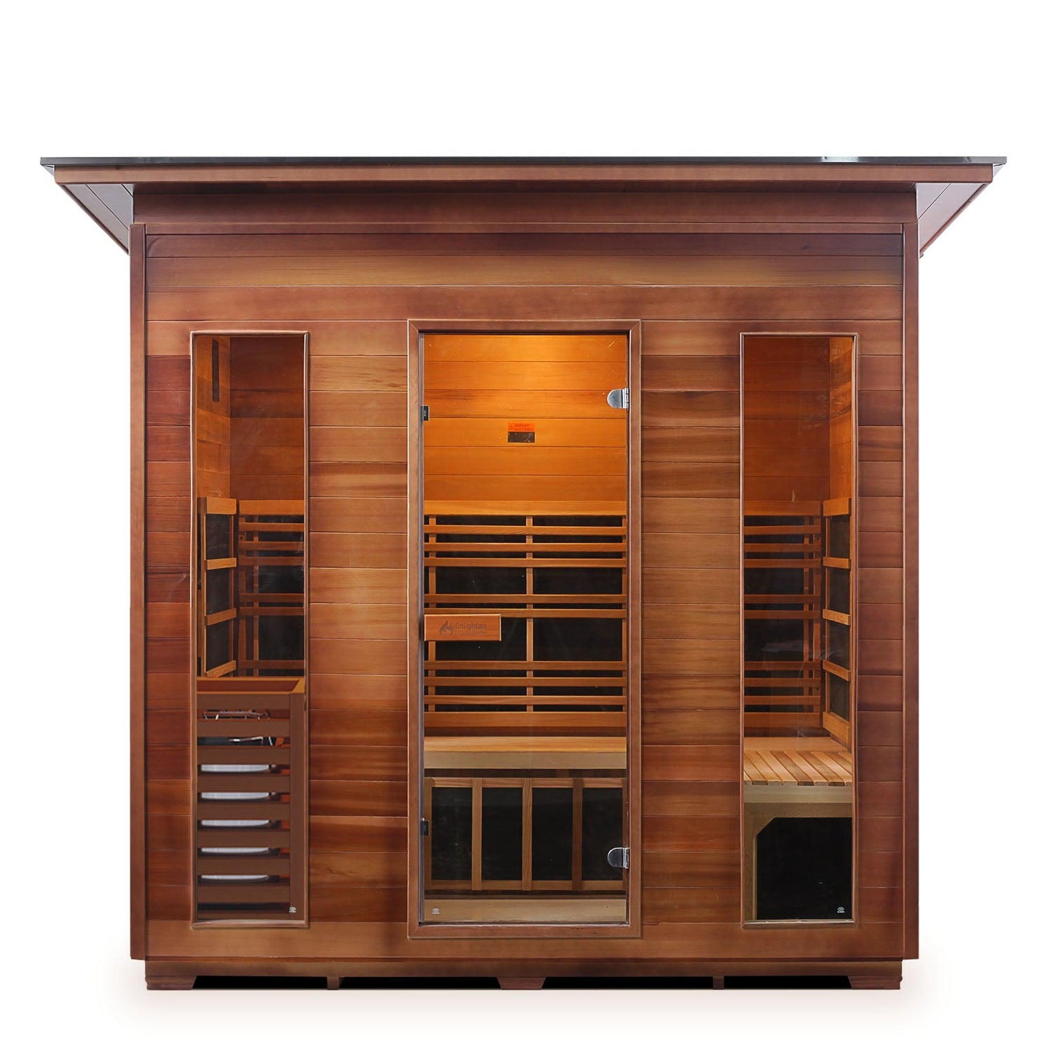 Enlighten Sauna, Enlighten InfraNature Duet Diamond 5-Person Slope Roof Hybrid Infrared/Traditional Outdoor Sauna