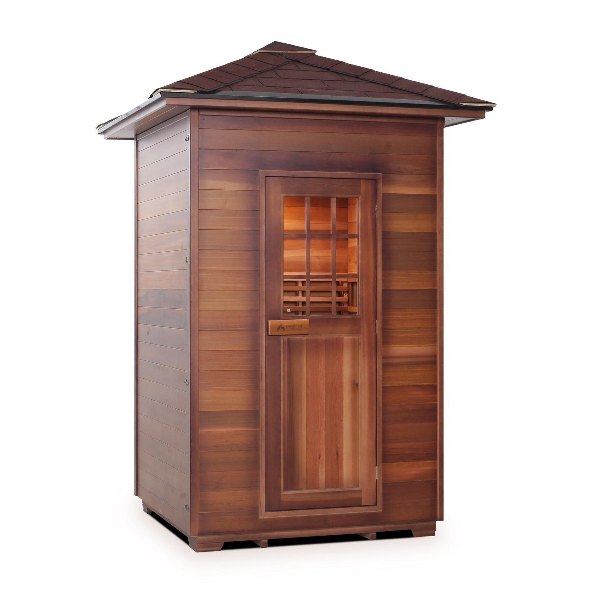 Enlighten Sauna, Enlighten InfraNature Duet Sapphire 2-Person Peak Roof Hybrid Infrared/Traditional Outdoor Sauna