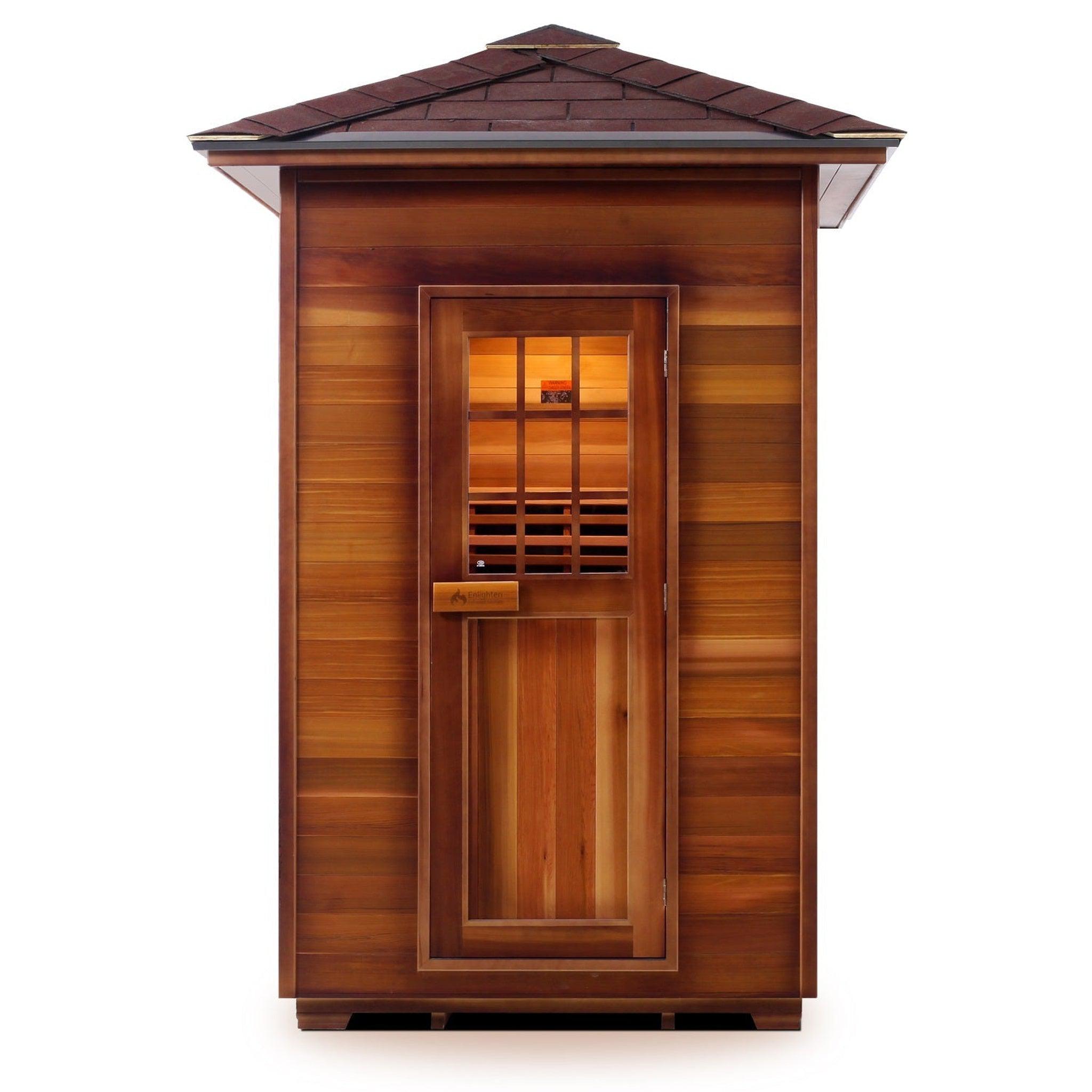 Enlighten Sauna, Enlighten InfraNature Duet Sapphire 2-Person Peak Roof Hybrid Infrared/Traditional Outdoor Sauna