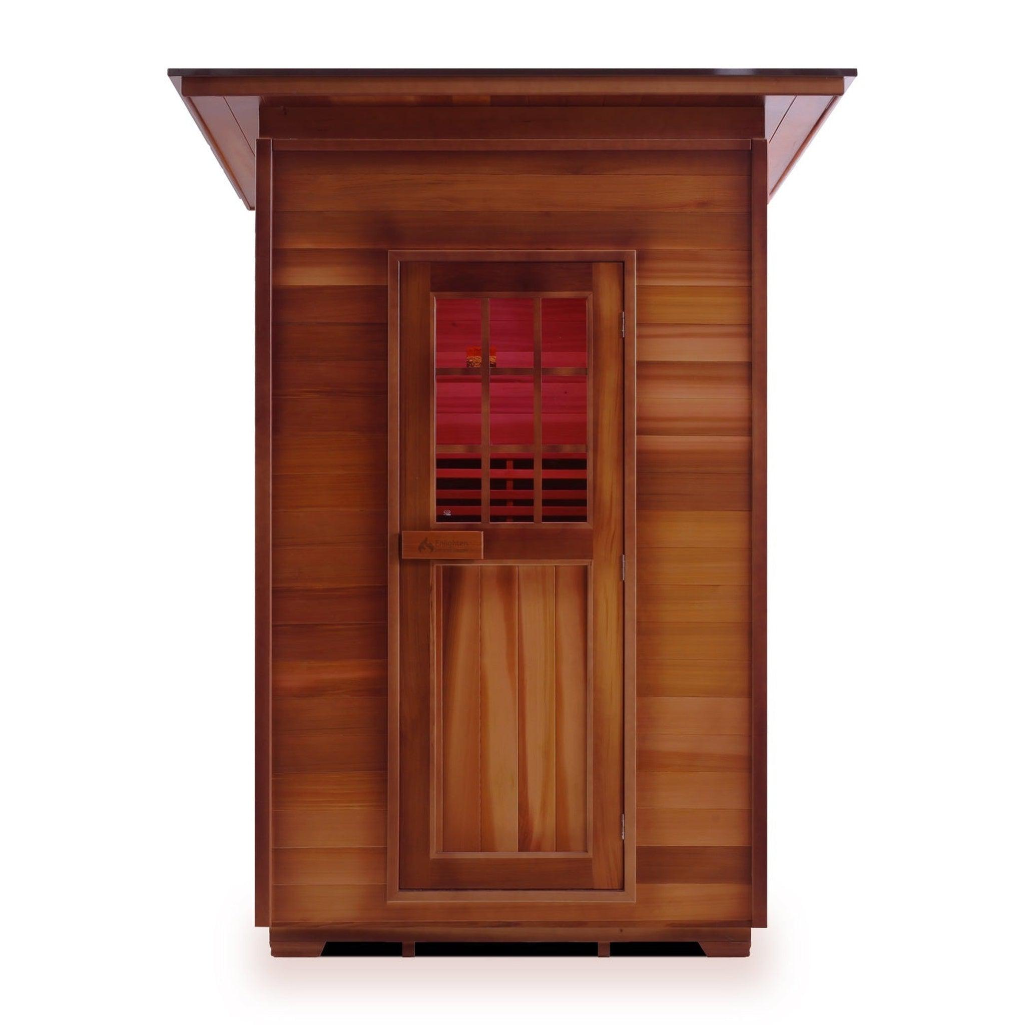 Enlighten Sauna, Enlighten InfraNature Duet Sapphire 2-Person Slope Roof Hybrid Infrared/Traditional Outdoor Sauna