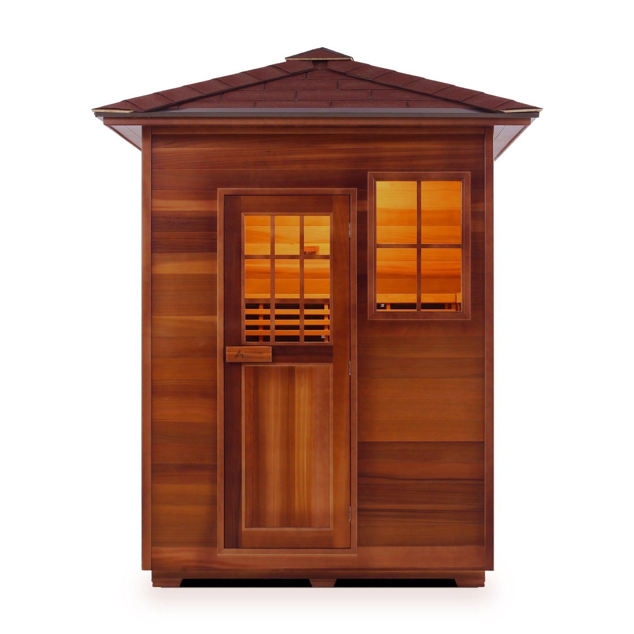 Enlighten Sauna, Enlighten InfraNature Duet Sapphire 3-Person Peak Roof Hybrid Infrared/Traditional Outdoor Sauna