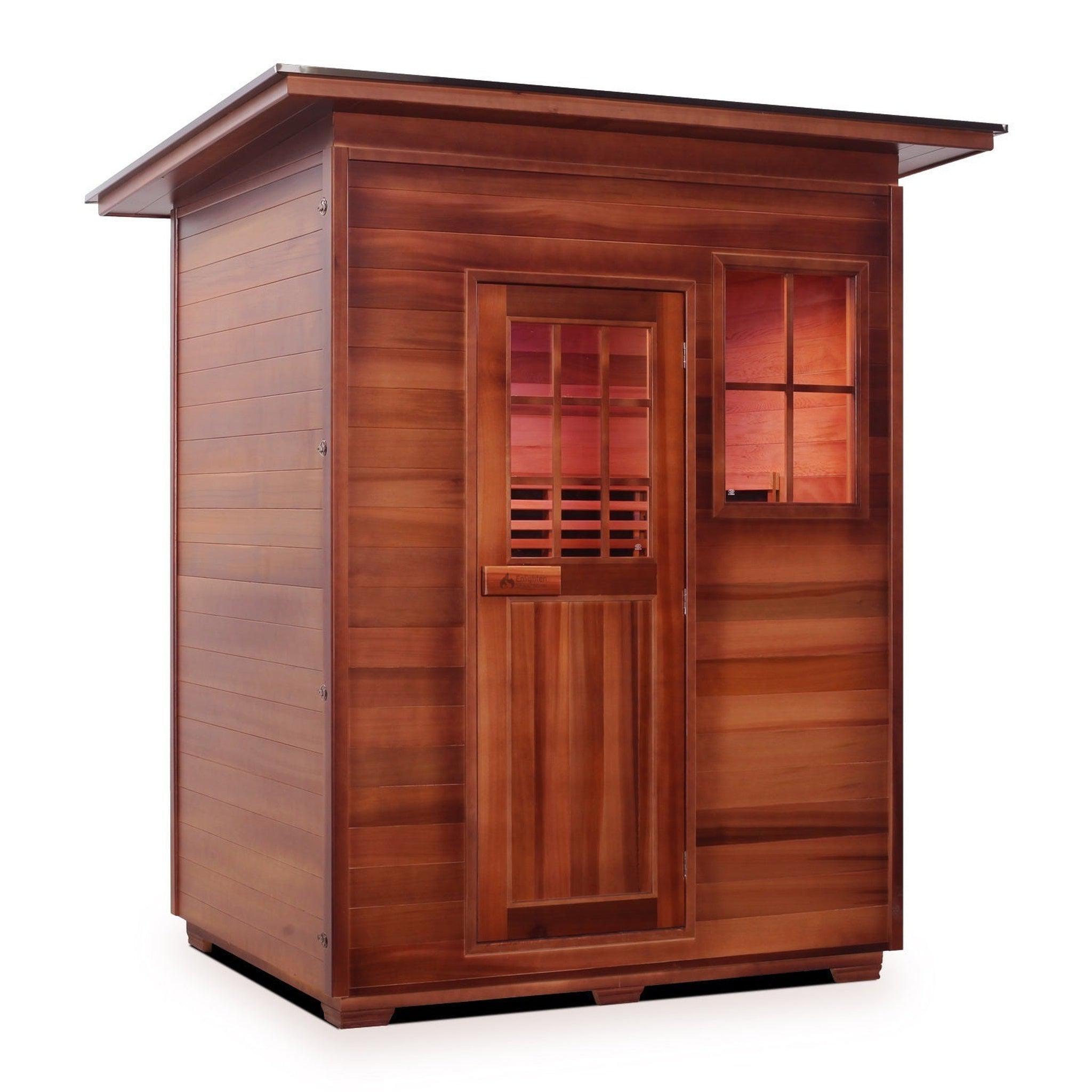 Enlighten Sauna, Enlighten InfraNature Duet Sapphire 3-Person Slope Roof Hybrid Infrared/Traditional Outdoor Sauna