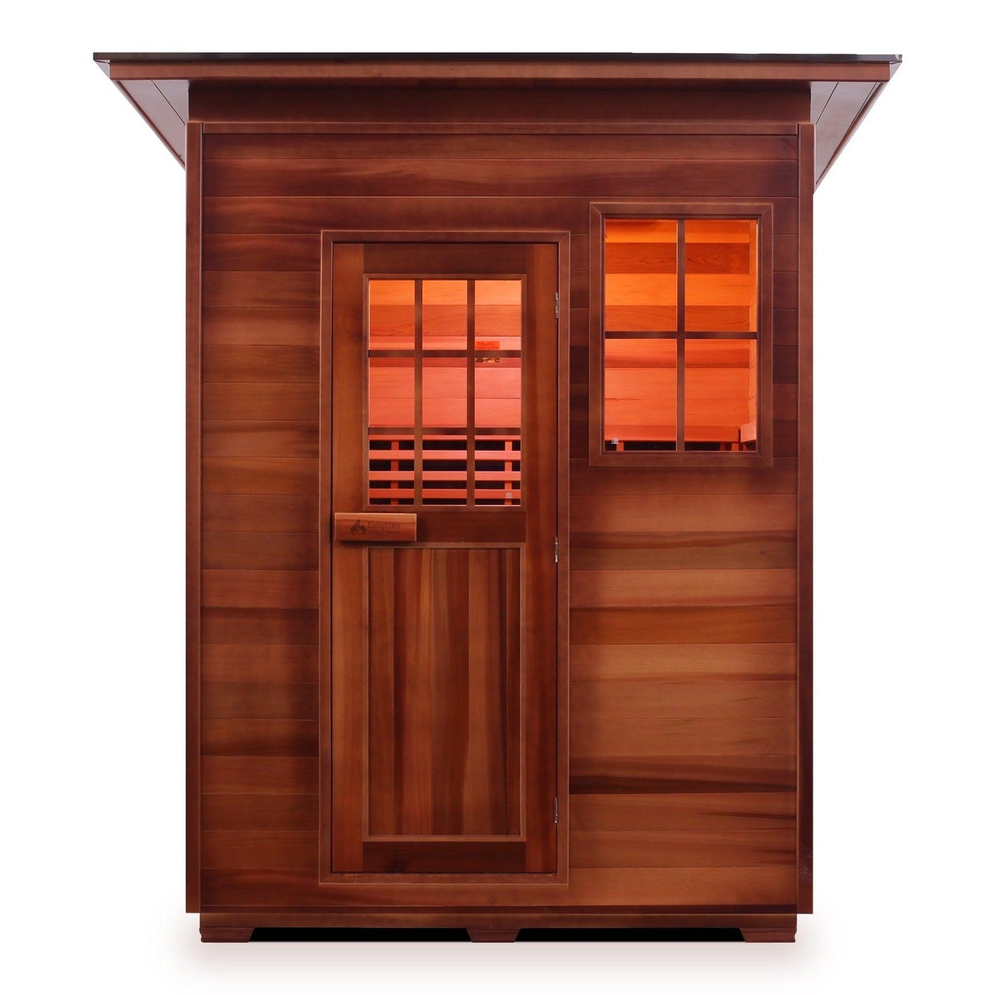 Enlighten Sauna, Enlighten InfraNature Duet Sapphire 3-Person Slope Roof Hybrid Infrared/Traditional Outdoor Sauna