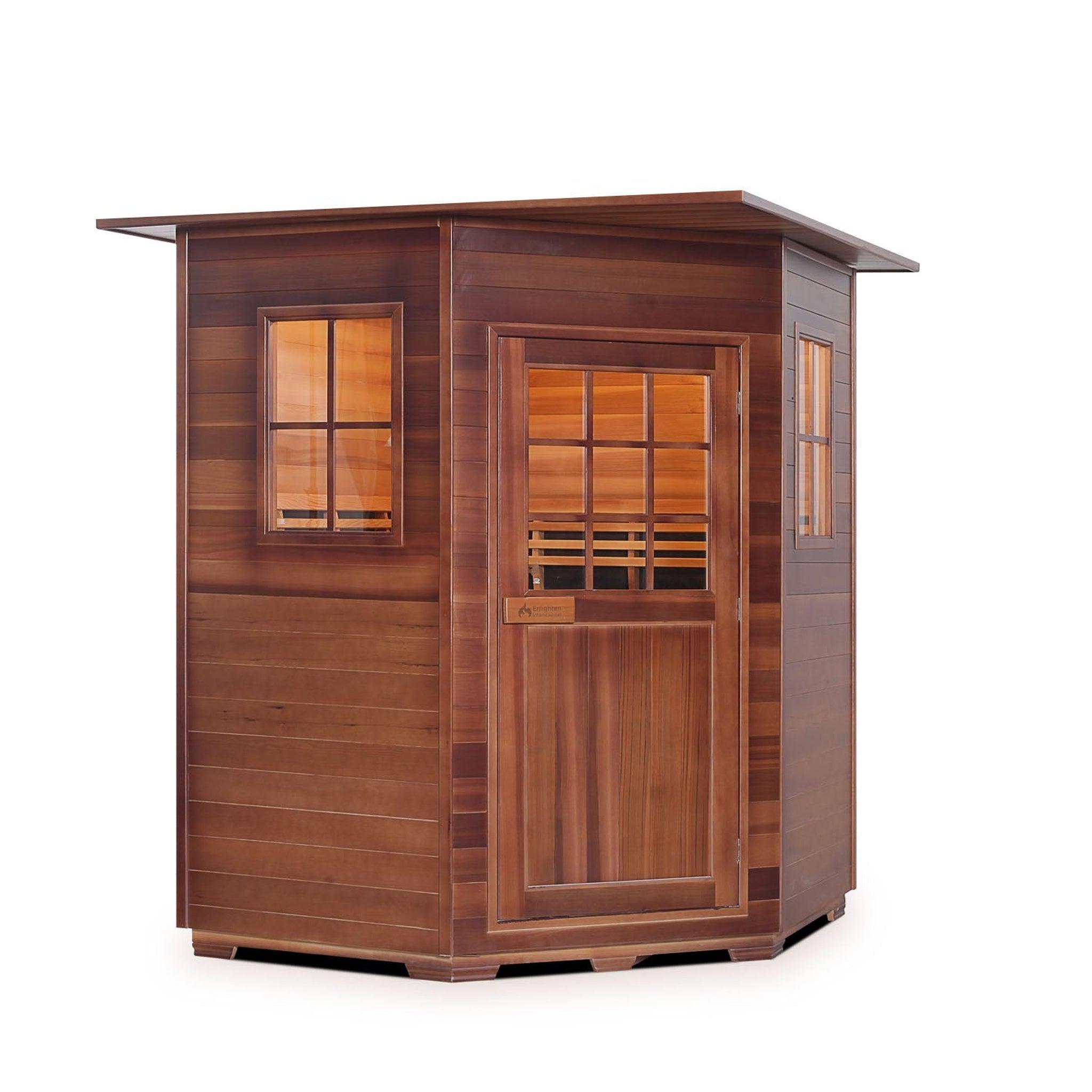 Enlighten Sauna, Enlighten InfraNature Duet Sapphire 4-Person Corner Hybrid Infrared/Traditional Indoor Sauna